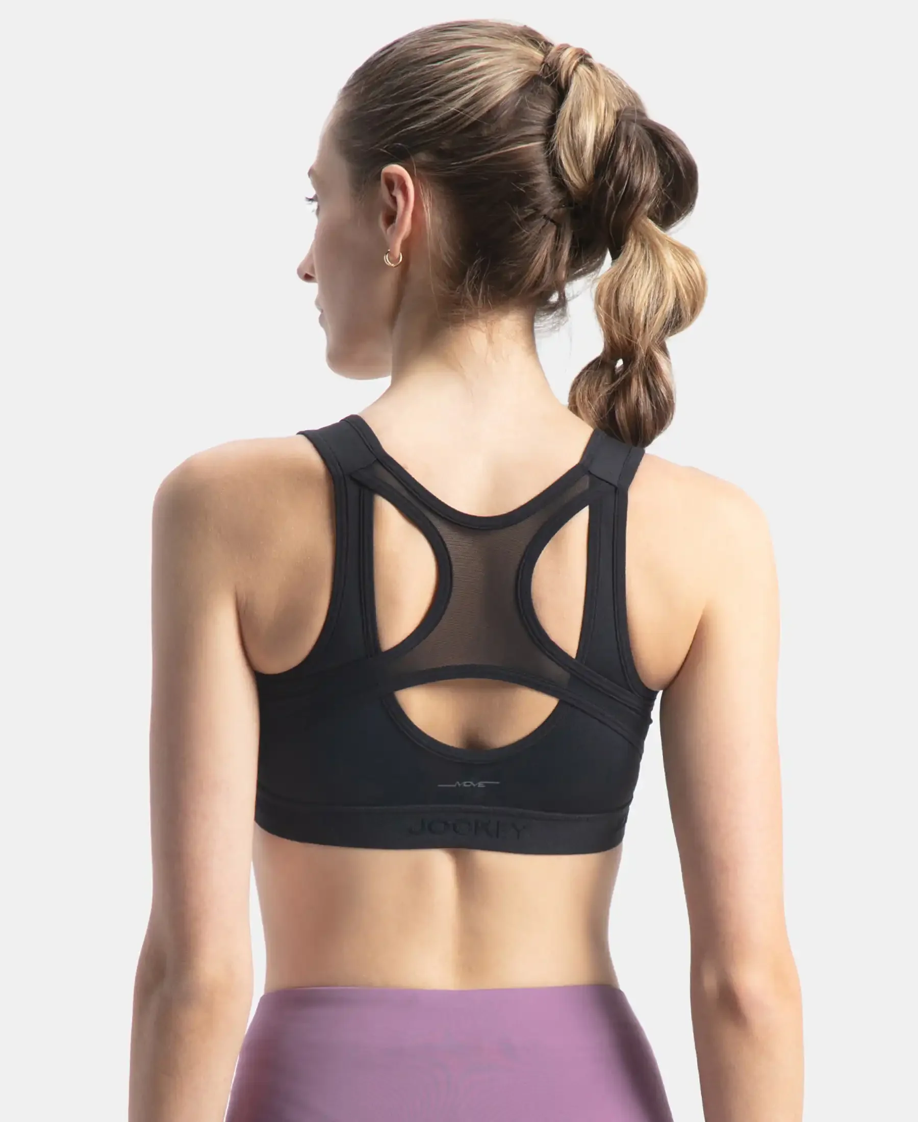 Wirefree Padded Microfiber Elastane Stretch Full Coverage Active Bra with Front Zipper Styling - Black - Image 3