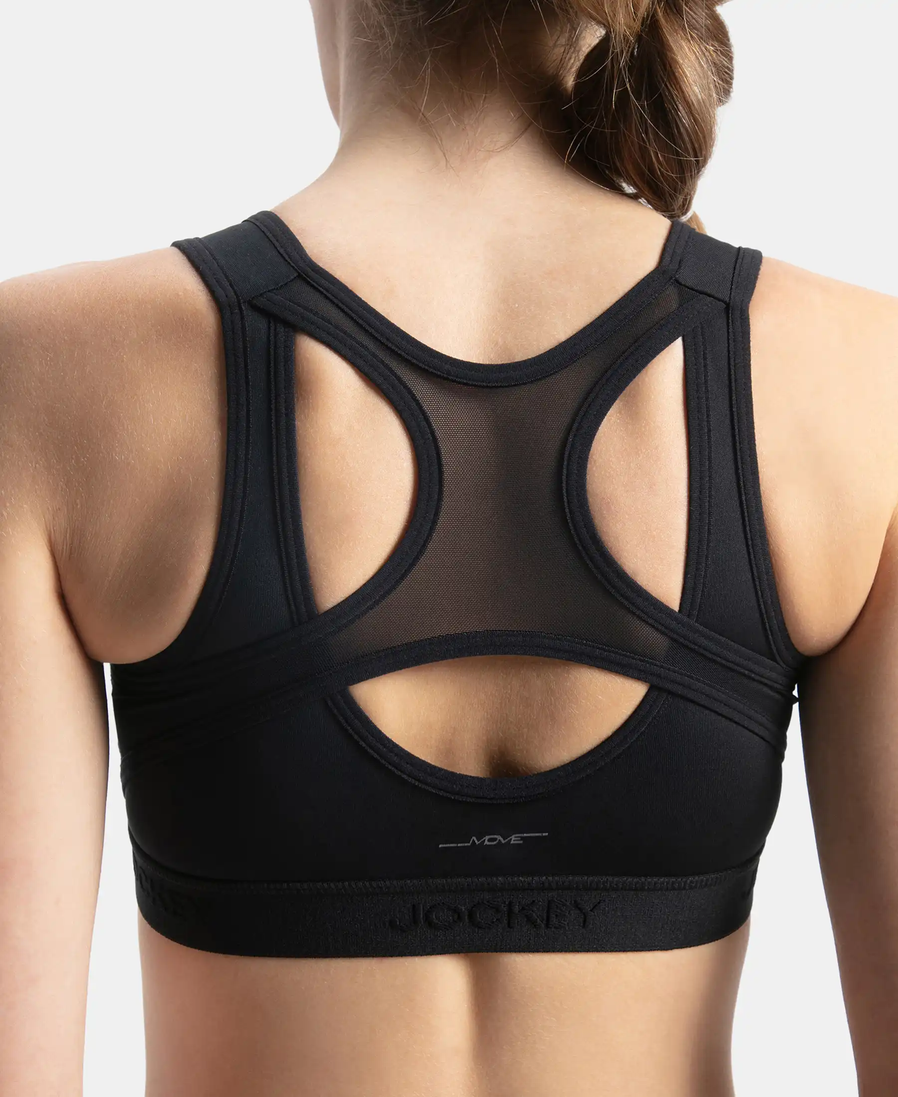 Wirefree Padded Microfiber Elastane Stretch Full Coverage Active Bra with Front Zipper Styling - Black - Image 8