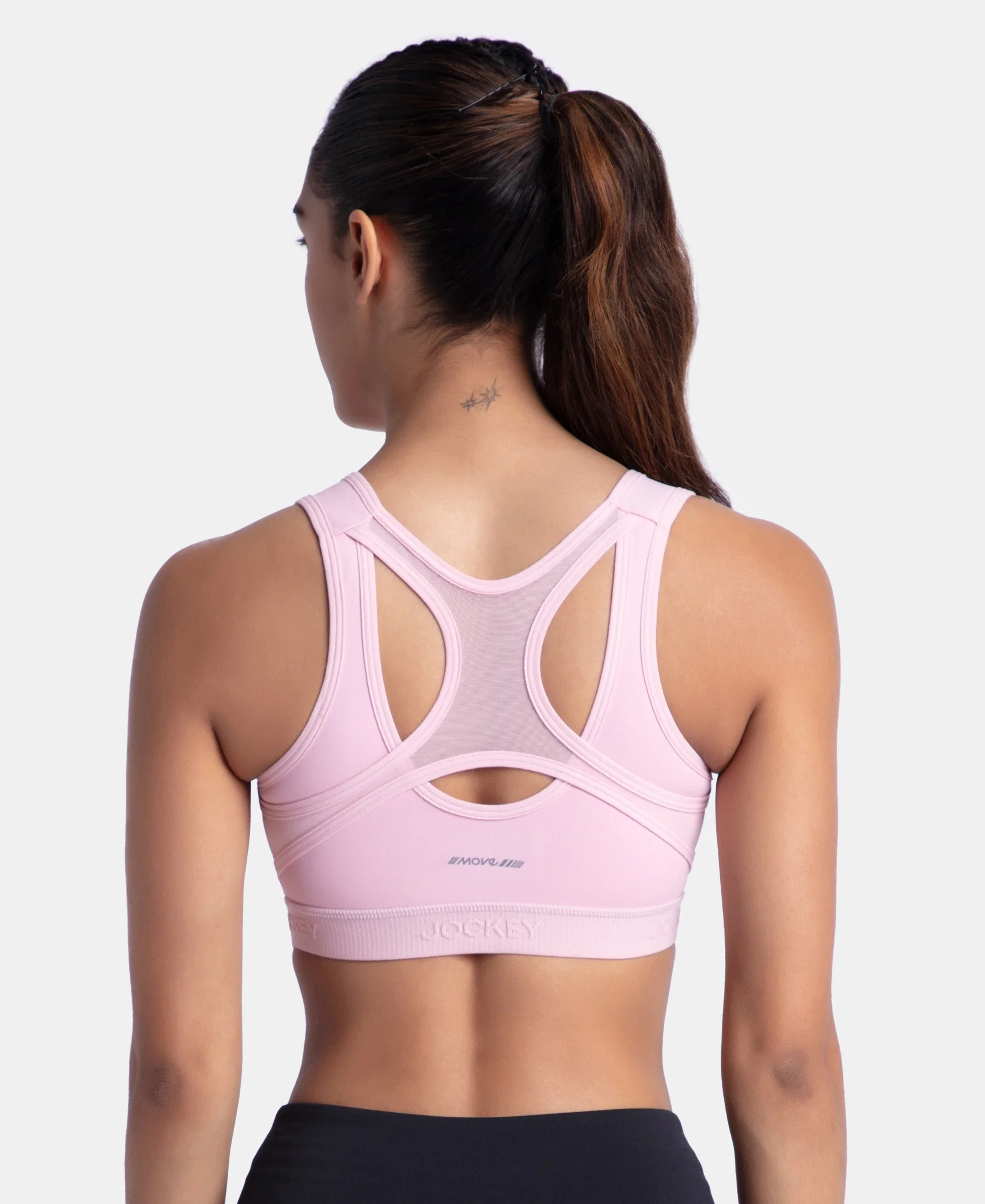 Wirefree Padded Microfiber Elastane Stretch Full Coverage Active Bra with Front Zipper Styling - Bleached Mauve - Image 3
