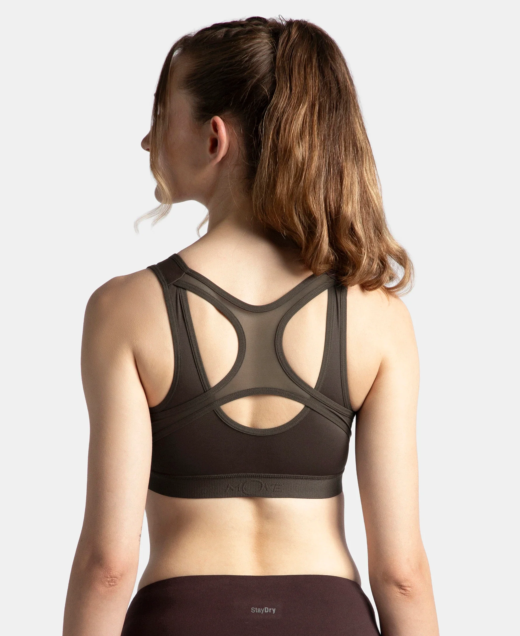 Wirefree Padded Microfiber Elastane Stretch Full Coverage Active Bra with Front Zipper Styling - Coffee - Image 3