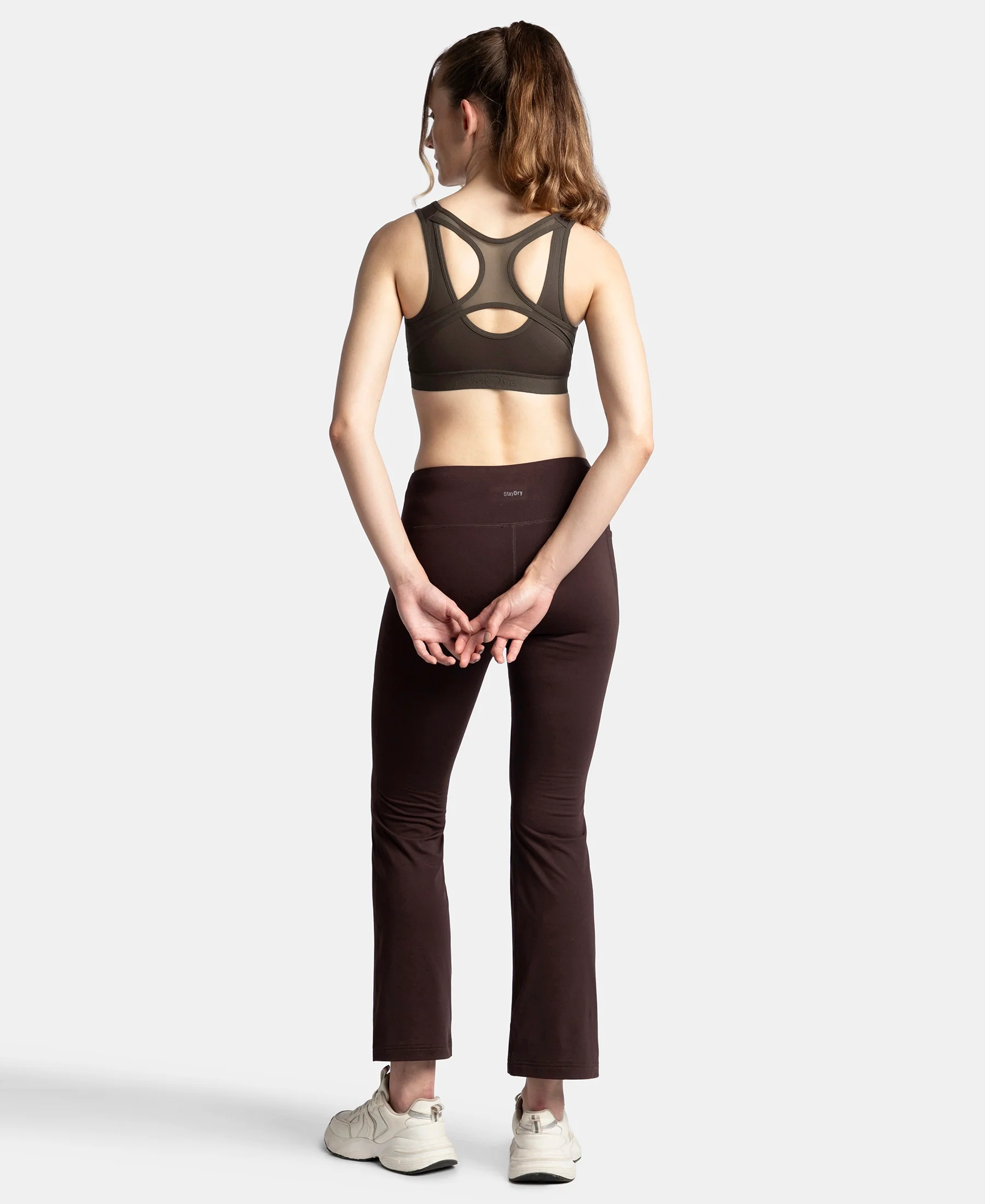 Wirefree Padded Microfiber Elastane Stretch Full Coverage Active Bra with Front Zipper Styling - Coffee - Image 6