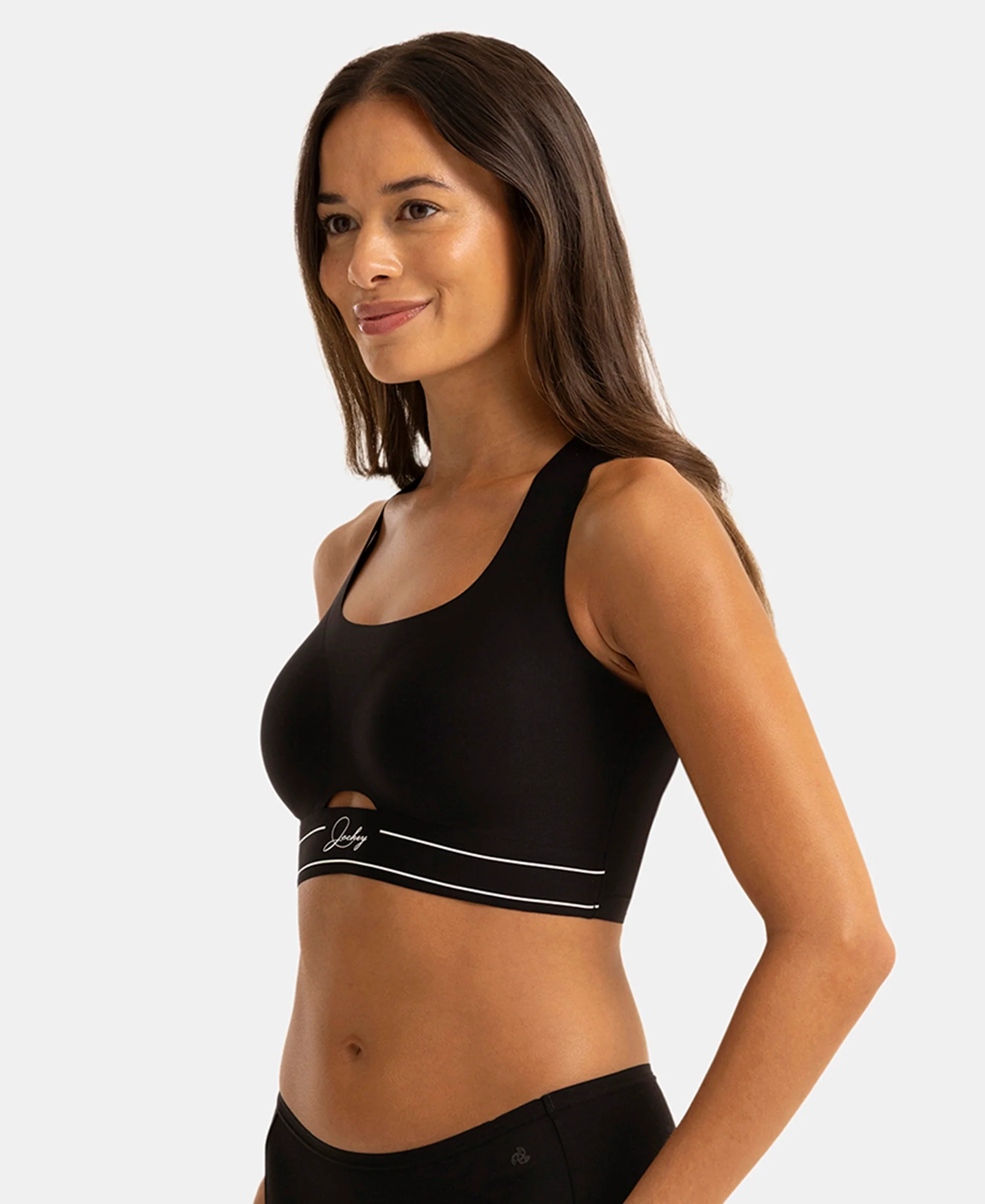 Wirefree Padded Soft Touch Microfiber Elastane Full Coverage Bonded Tech Slip-On Bra with 360 Degree Stretch - Black - Image 5