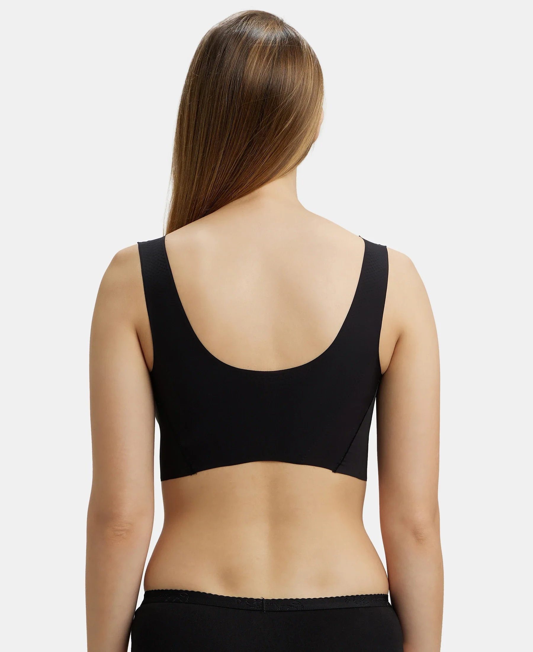 Wirefree Padded Soft touch Microfiber Elastane Bonded Tech Full Coverage Lounge Bra with 360 Degree Stretch - Black - Image 3