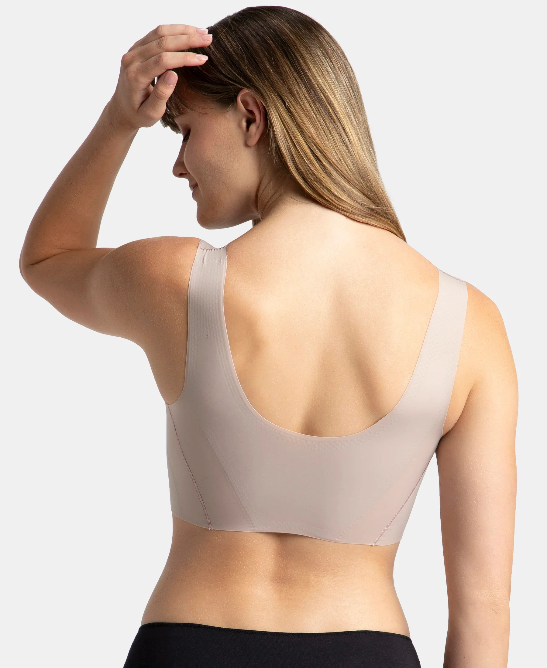 Wirefree Padded Soft touch Microfiber Elastane Bonded Tech Full Coverage Lounge Bra with 360 Degree Stretch - Mocha - Image 3