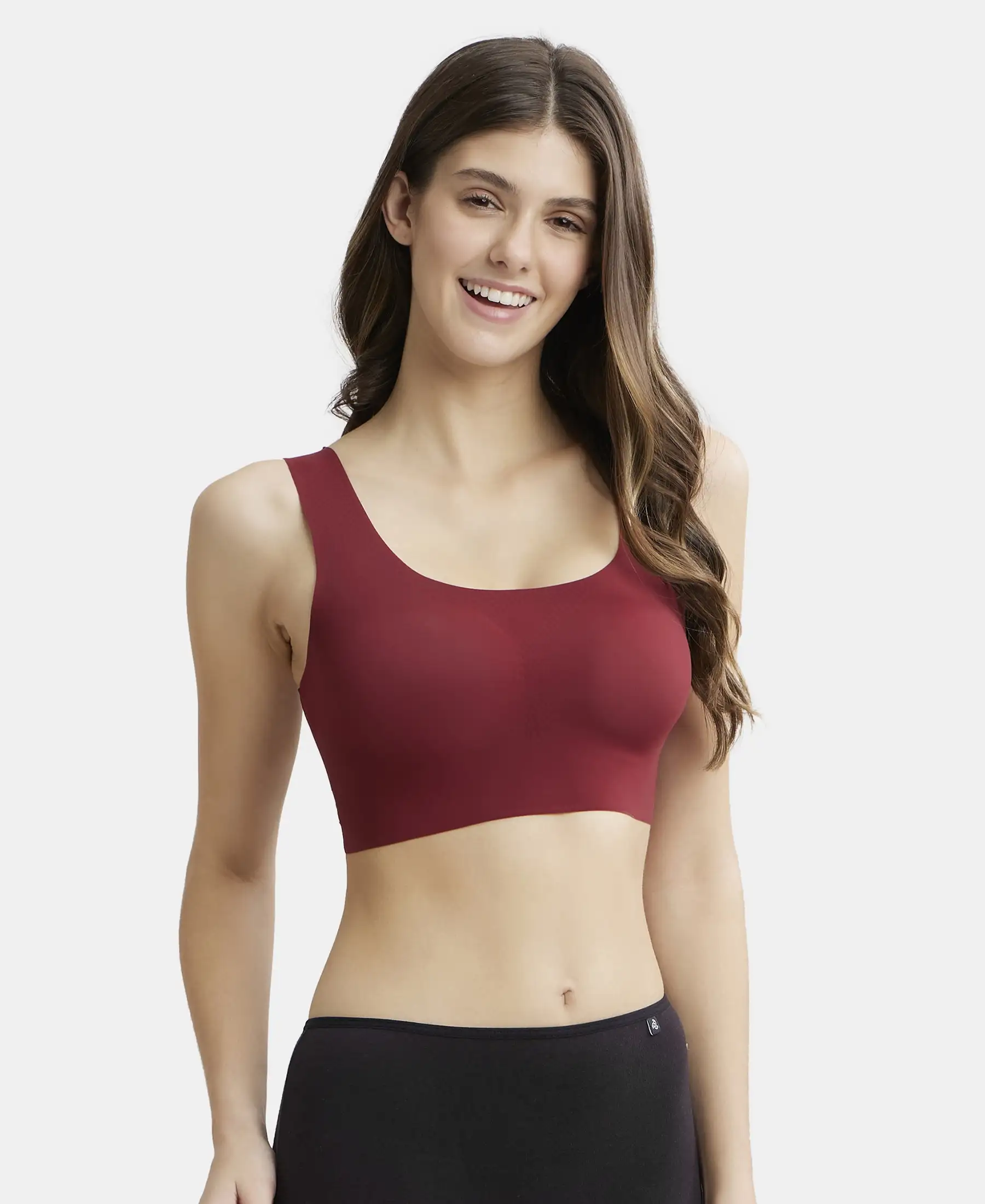Wirefree Padded Soft touch Microfiber Elastane Bonded Tech Full Coverage Lounge Bra with 360 Degree Stretch - Pomegranate - Image 6