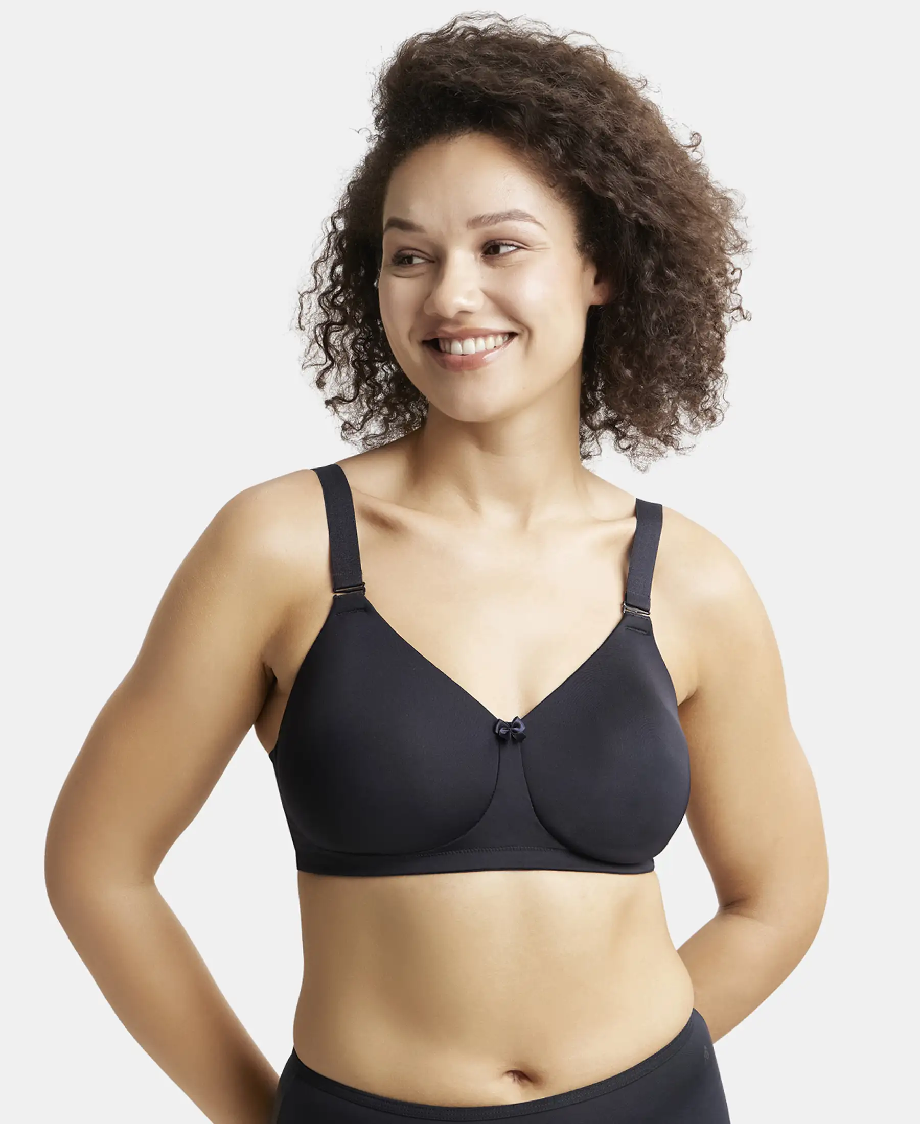 Wirefree Padded Soft Touch Microfiber Elastane Stretch Full Coverage Plus Size Bra with Magic Under Cup - Black
