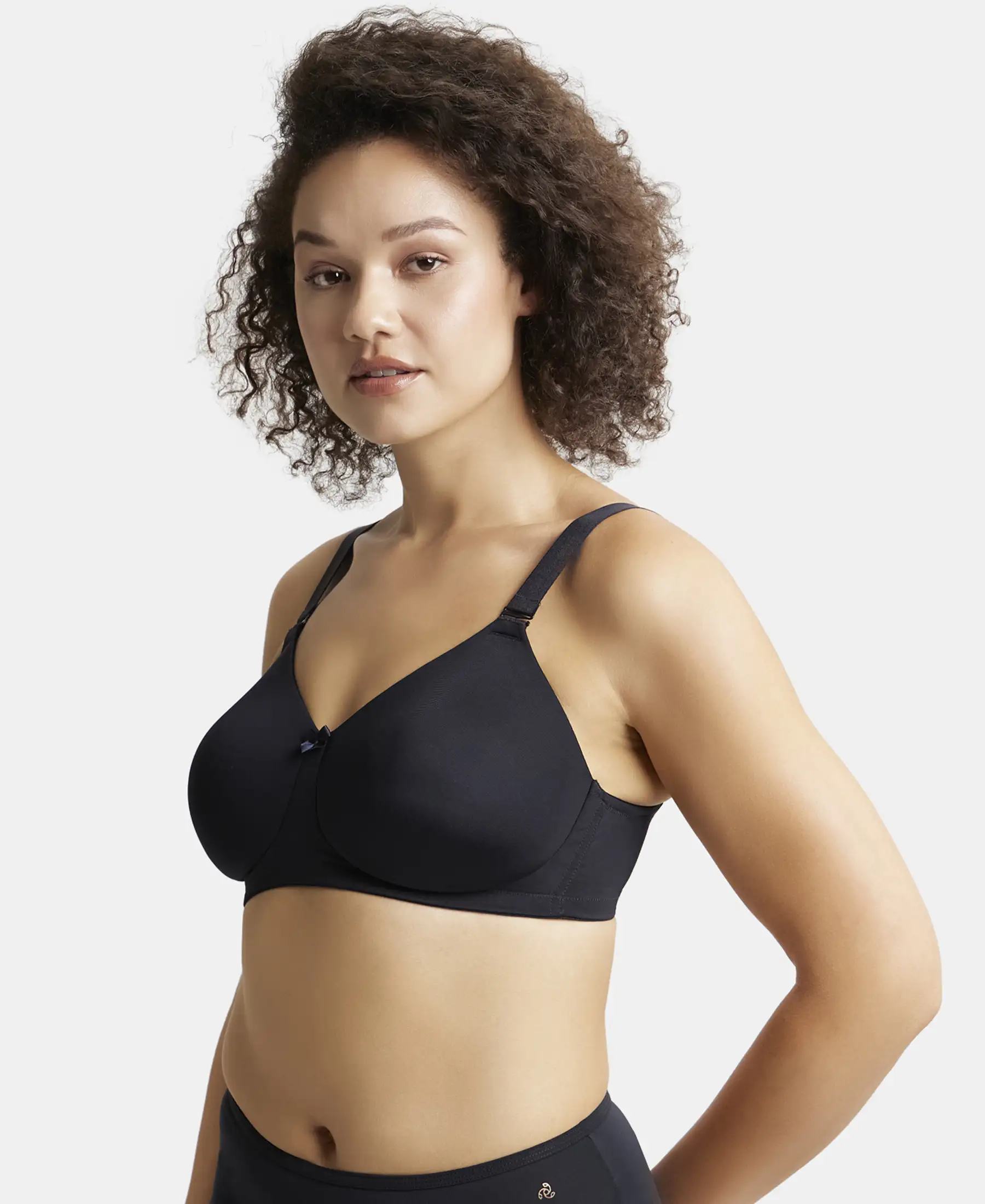 Wirefree Padded Soft Touch Microfiber Elastane Stretch Full Coverage Plus Size Bra with Magic Under Cup - Black - Image 2