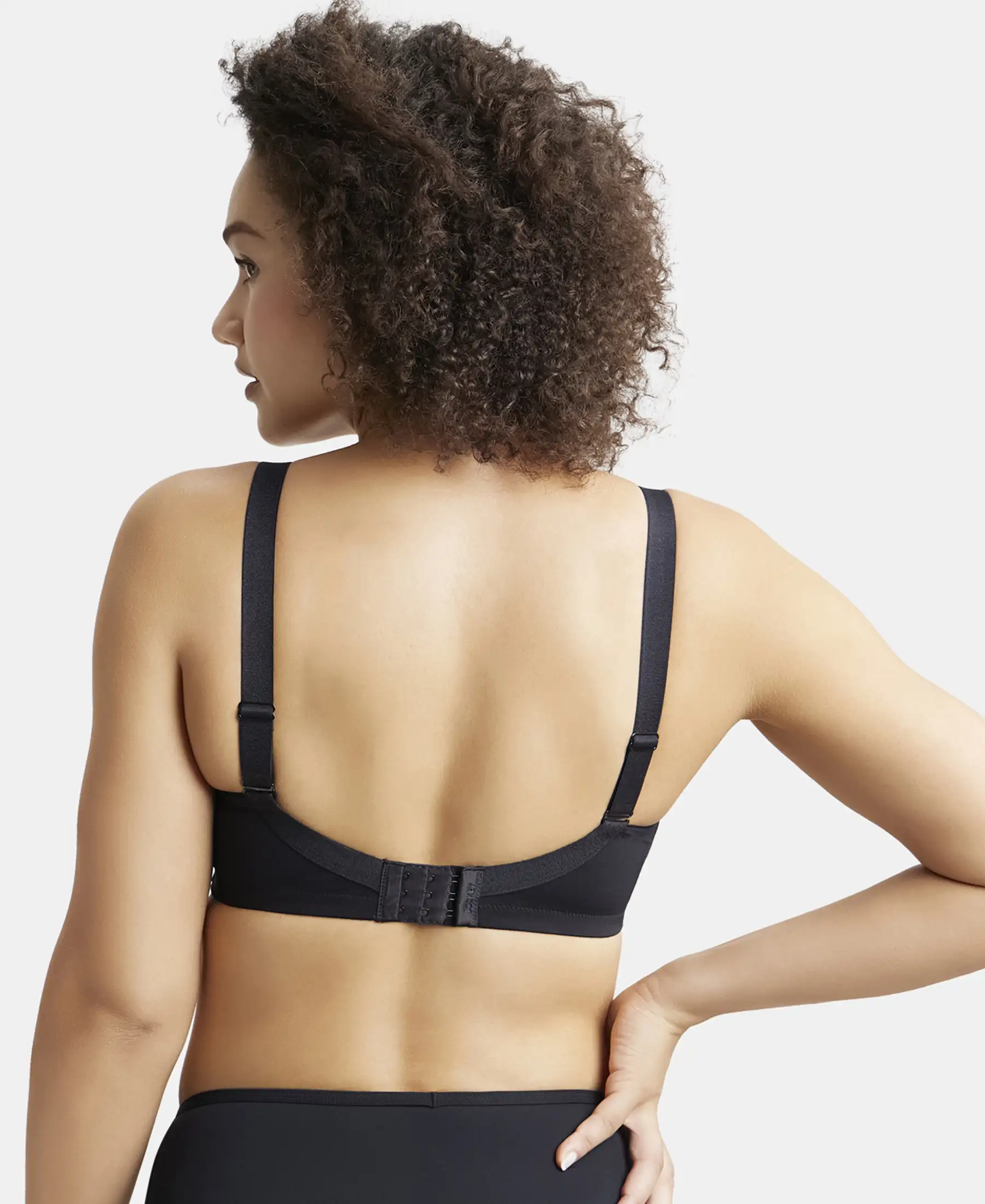 Wirefree Padded Soft Touch Microfiber Elastane Stretch Full Coverage Plus Size Bra with Magic Under Cup - Black - Image 3