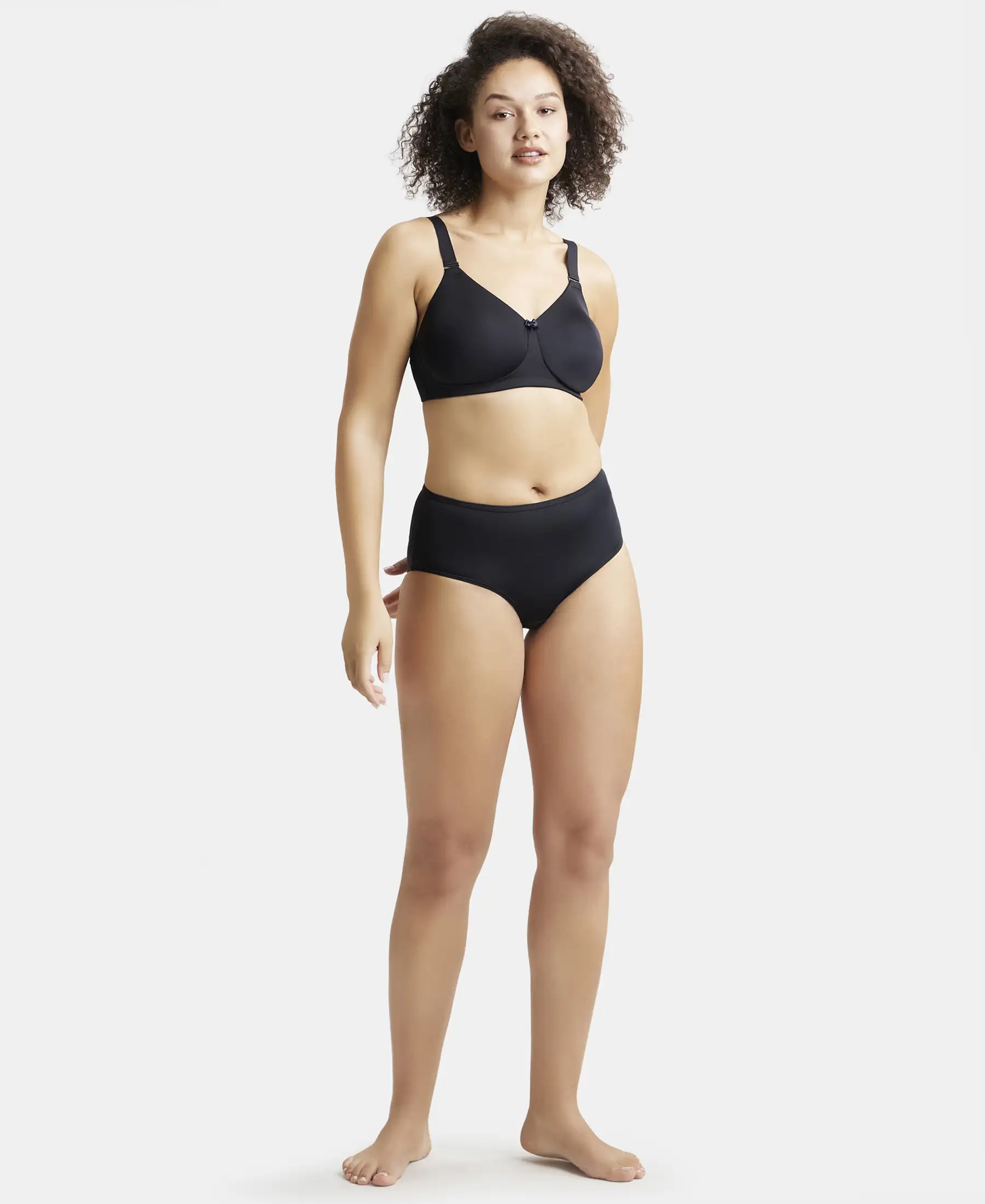 Wirefree Padded Soft Touch Microfiber Elastane Stretch Full Coverage Plus Size Bra with Magic Under Cup - Black - Image 4