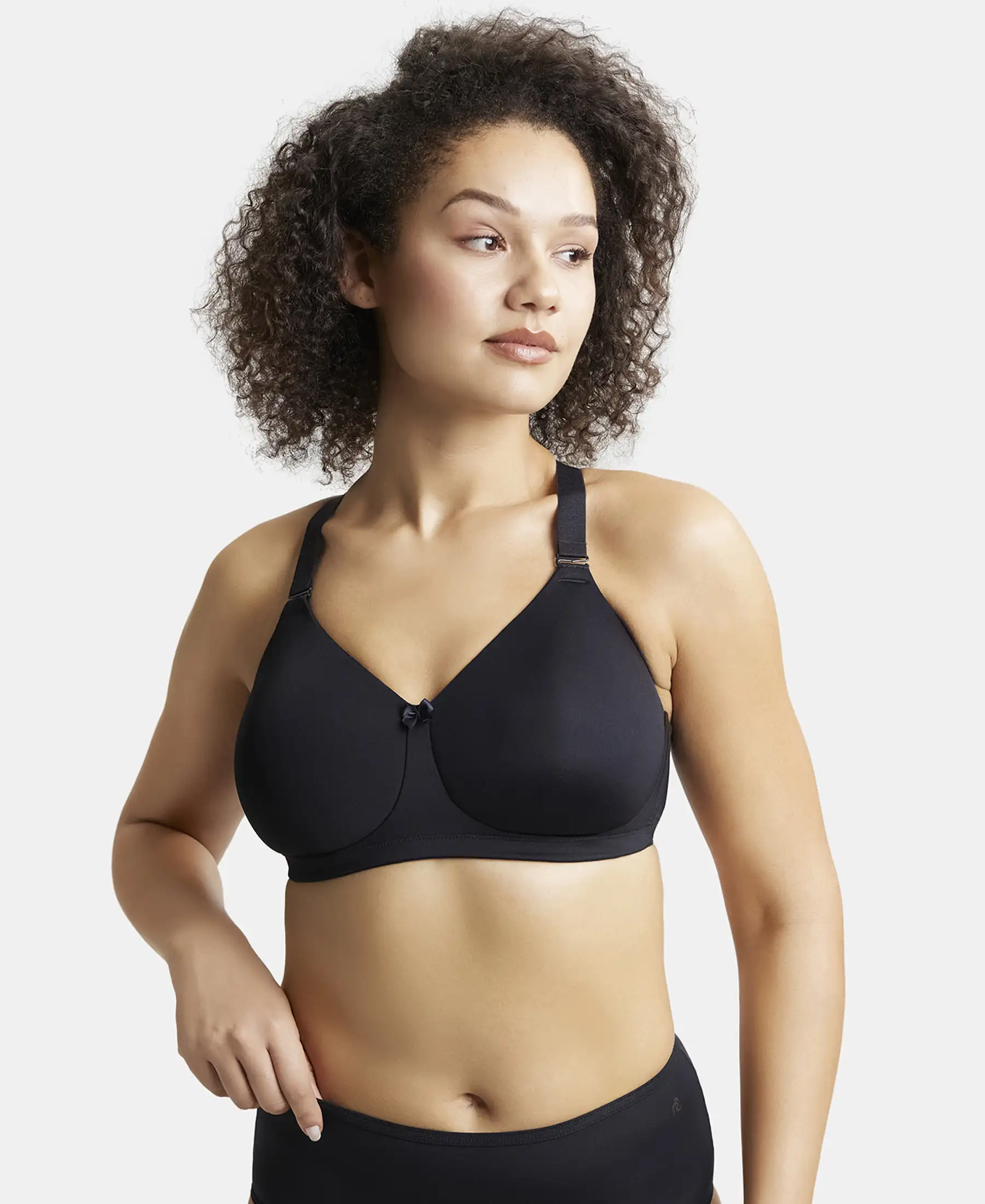 Wirefree Padded Soft Touch Microfiber Elastane Stretch Full Coverage Plus Size Bra with Magic Under Cup - Black - Image 5