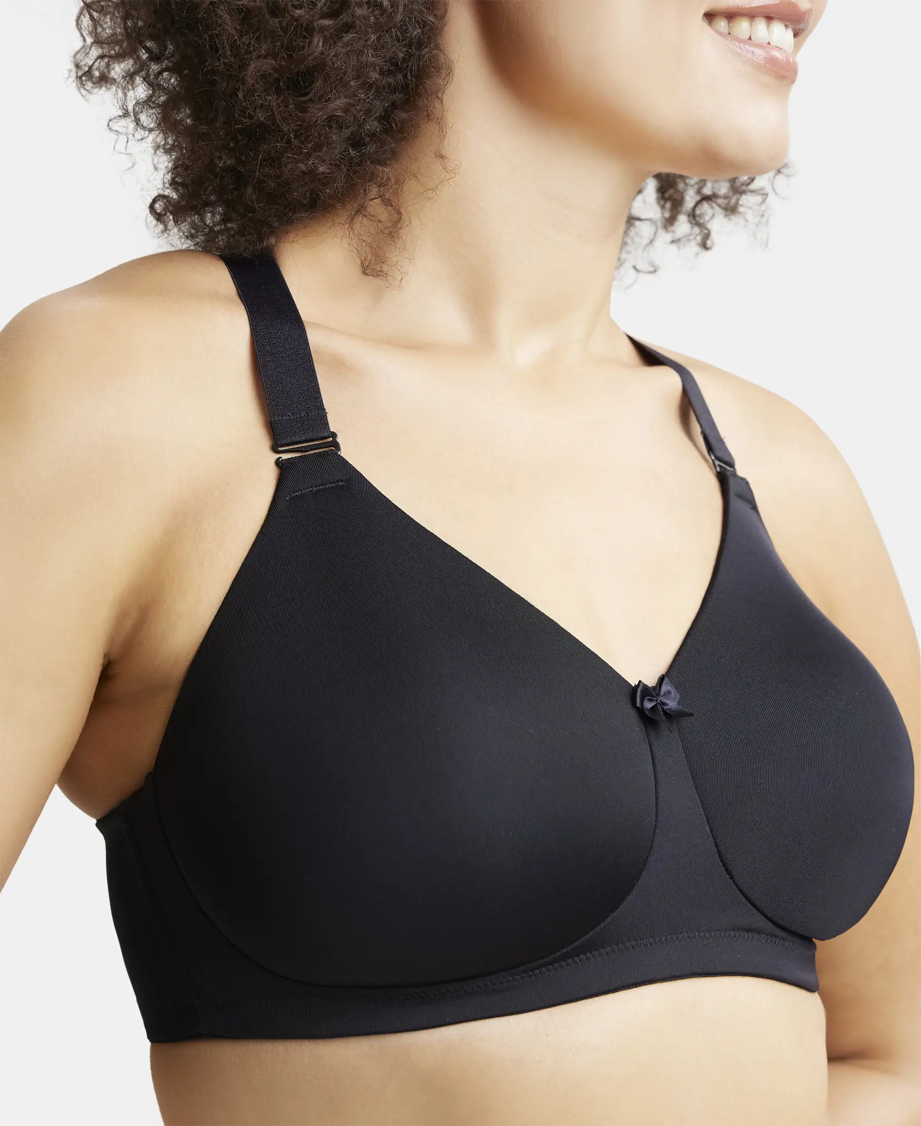 Wirefree Padded Soft Touch Microfiber Elastane Stretch Full Coverage Plus Size Bra with Magic Under Cup - Black - Image 6