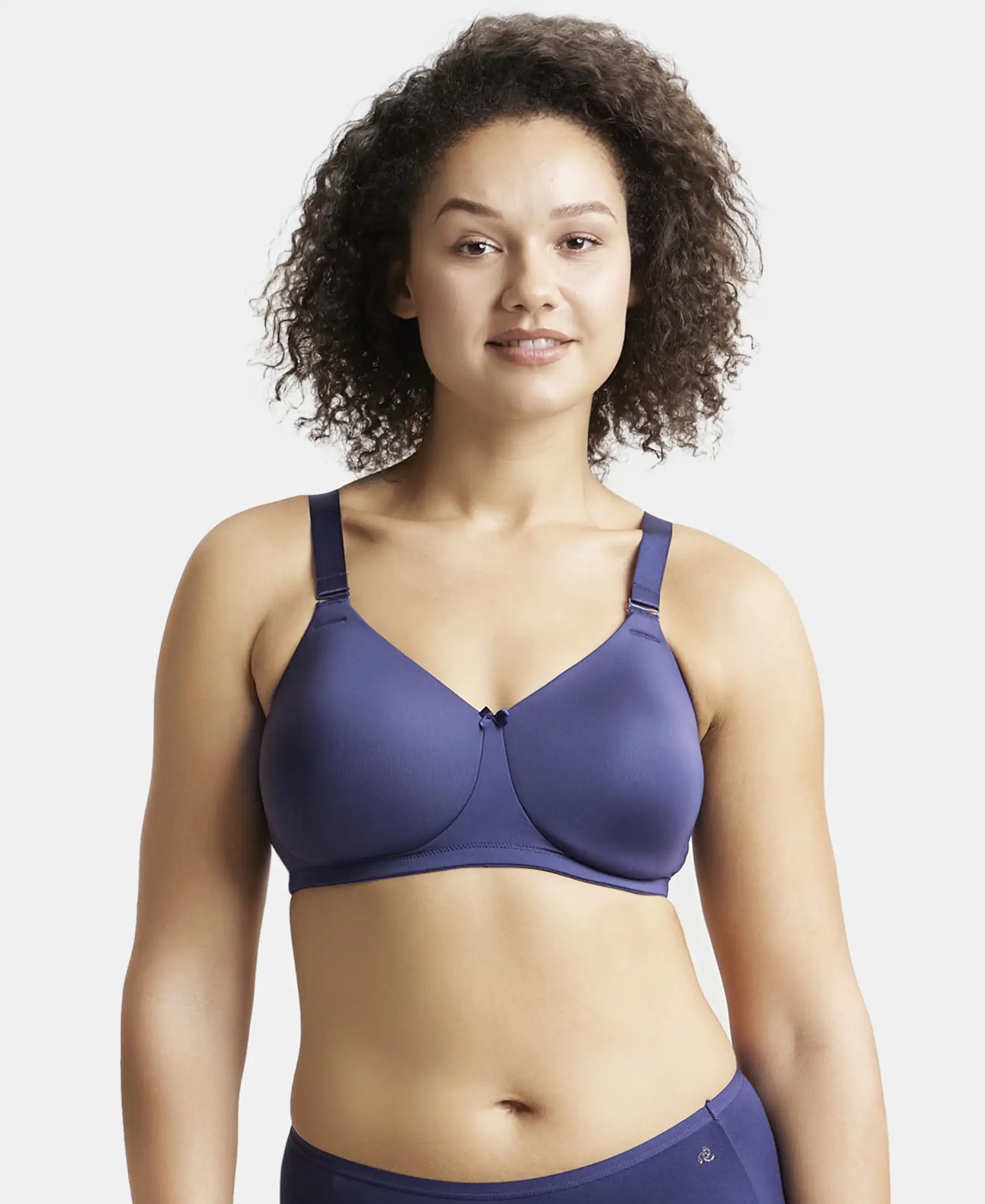 Wirefree Padded Soft Touch Microfiber Elastane Stretch Full Coverage Plus Size Bra with Magic Under Cup - Classic Navy