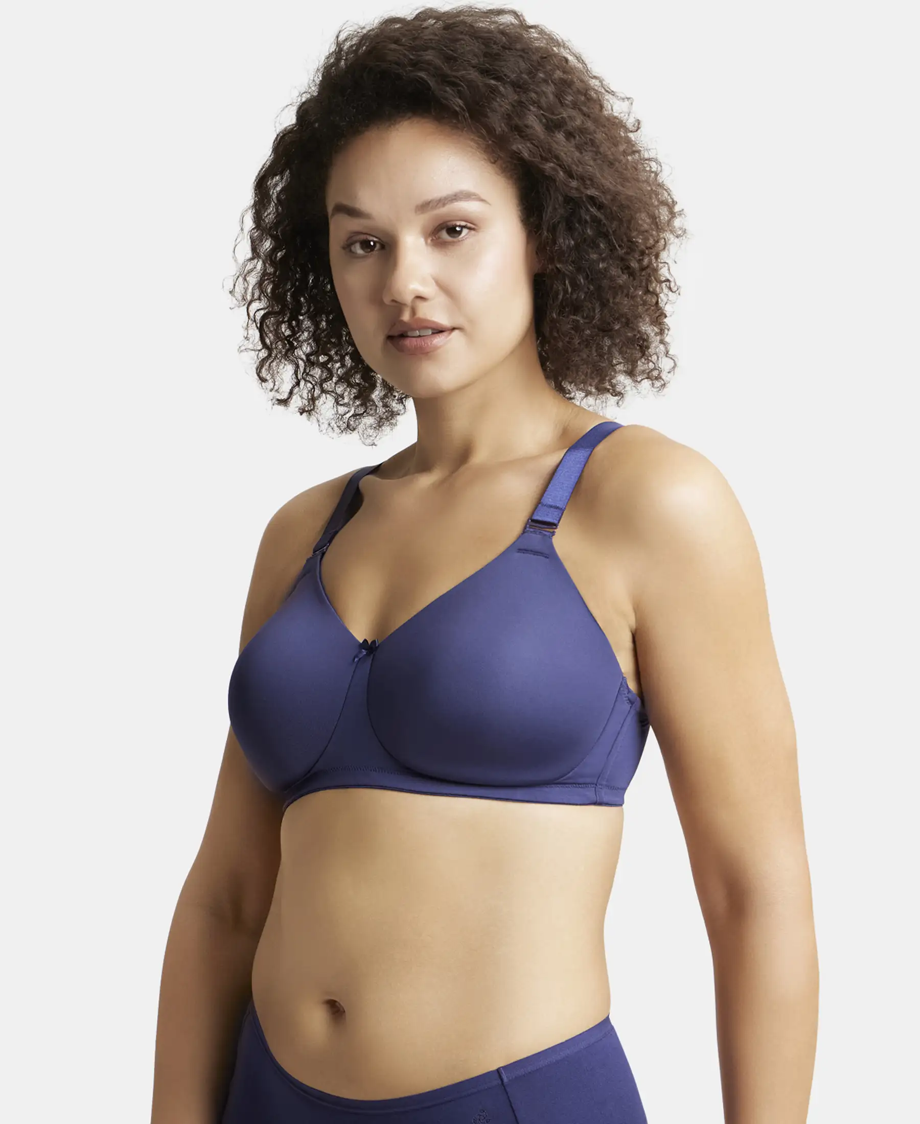 Wirefree Padded Soft Touch Microfiber Elastane Stretch Full Coverage Plus Size Bra with Magic Under Cup - Classic Navy - Image 2