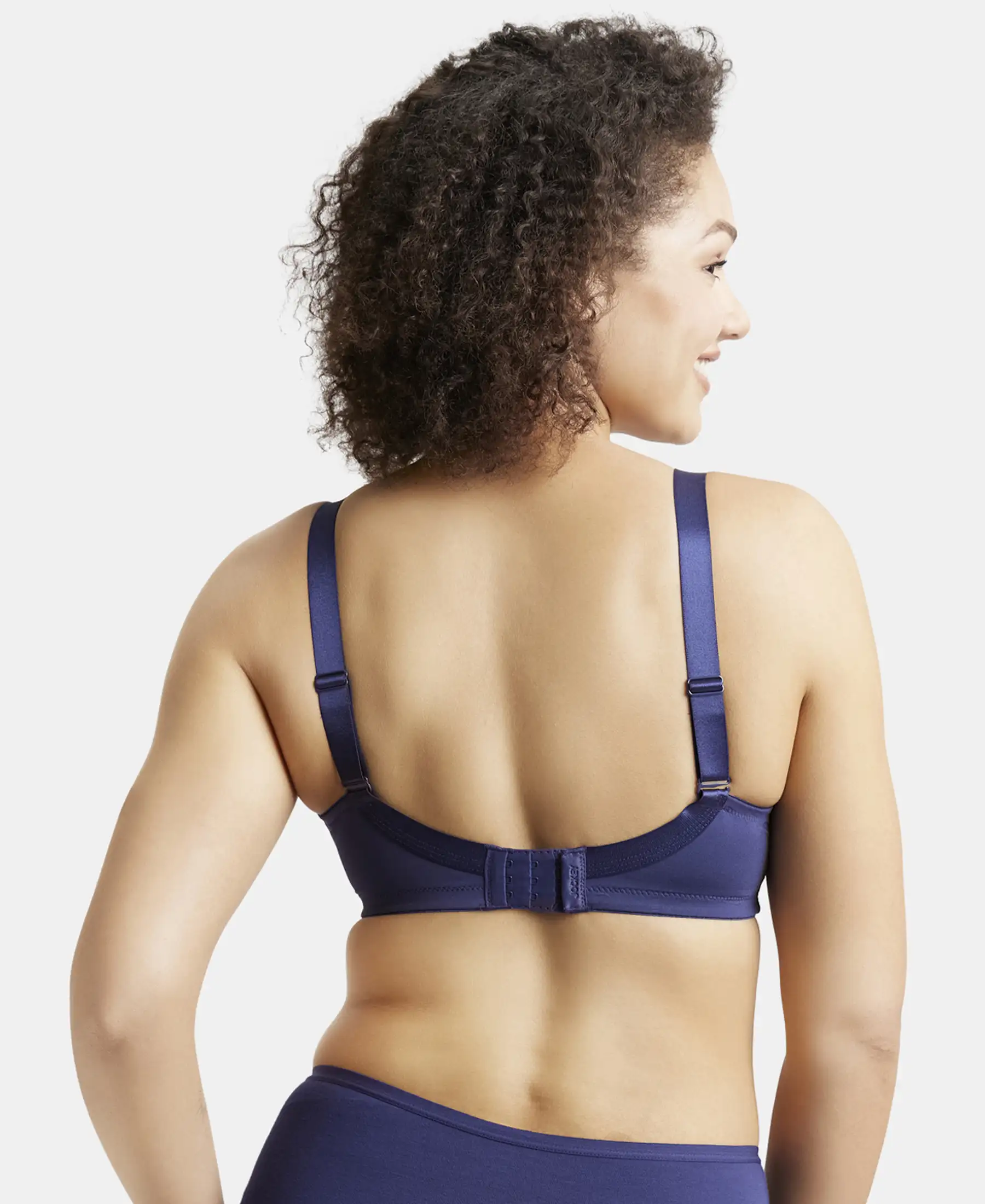 Wirefree Padded Soft Touch Microfiber Elastane Stretch Full Coverage Plus Size Bra with Magic Under Cup - Classic Navy - Image 3