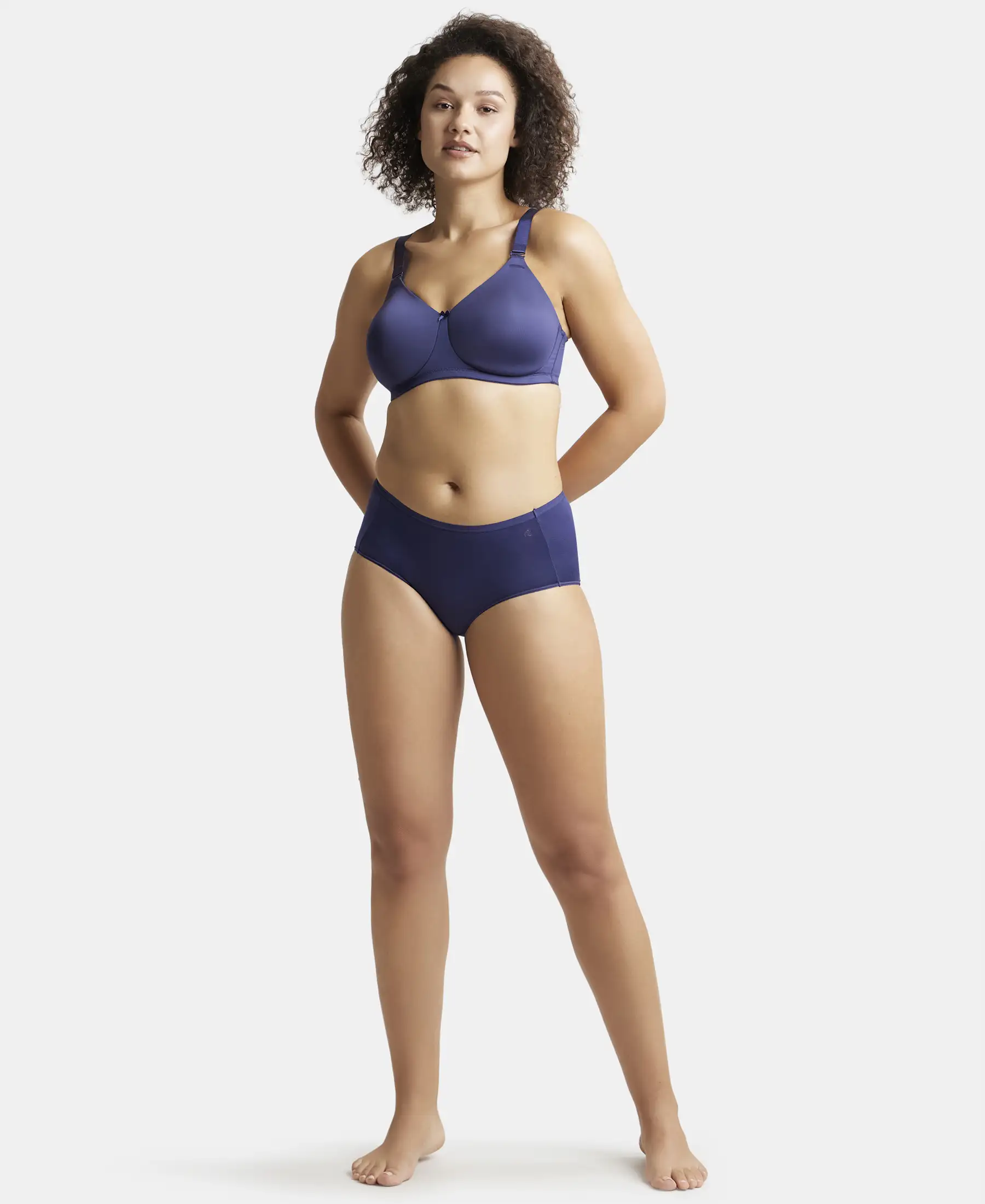 Wirefree Padded Soft Touch Microfiber Elastane Stretch Full Coverage Plus Size Bra with Magic Under Cup - Classic Navy - Image 4
