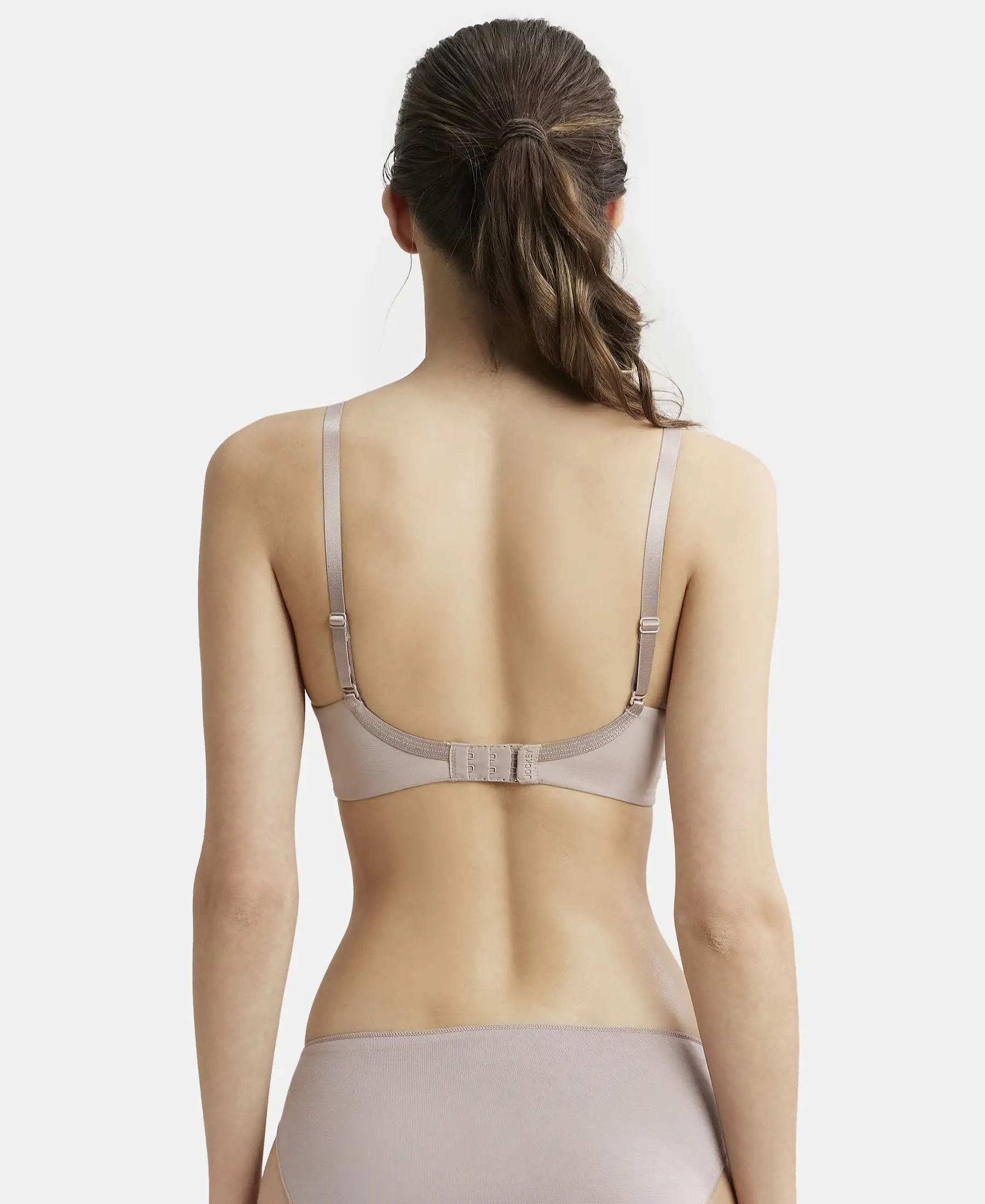Wirefree Padded Soft Touch Microfiber Elastane Stretch Full Coverage T-Shirt Bra with Lace Styling - Mocha - Image 3