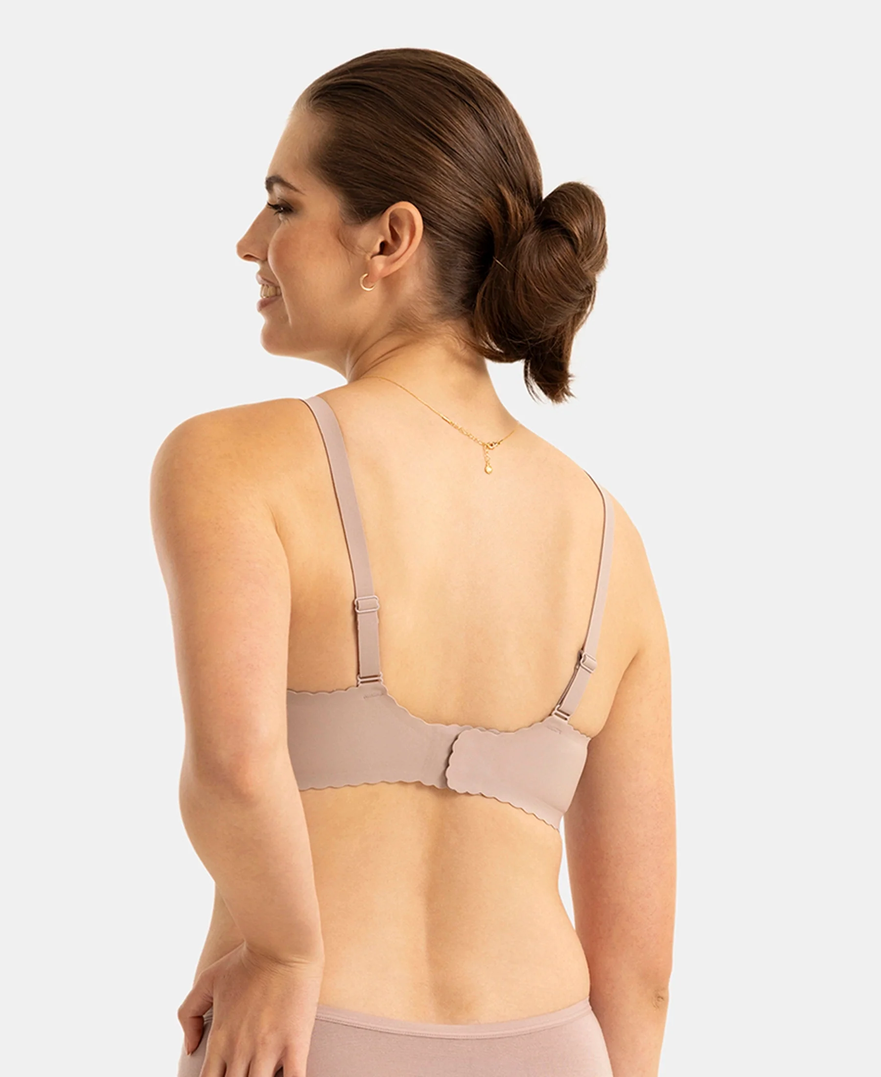 Wirefree Padded Soft Touch Microfiber Elastane Medium Coverage Bonded Tech T-Shirt Bra with Reinforced Side Support - Oyster - Image 3
