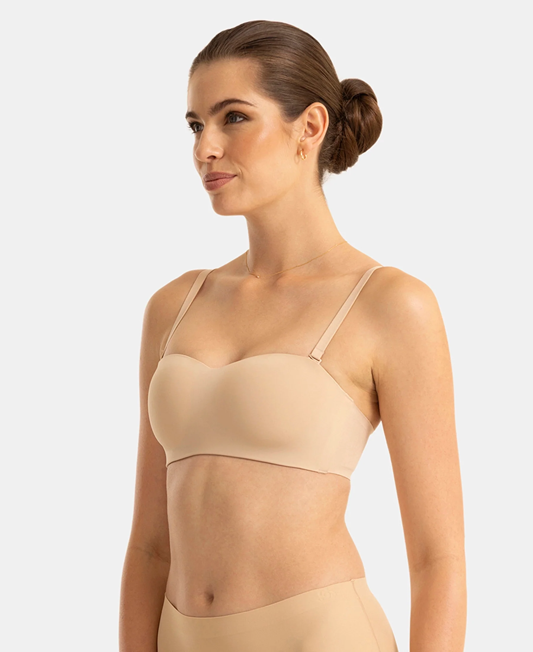 Wirefree Padded Soft Touch Microfiber Elastane Bonded Tech Medium Coverage Strapless Bra with Ultra-Grip Band Support - Skin - Image 2