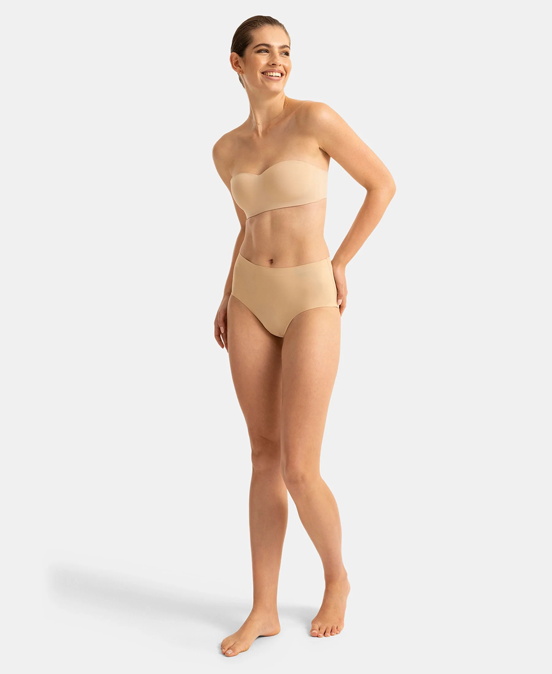 Wirefree Padded Soft Touch Microfiber Elastane Bonded Tech Medium Coverage Strapless Bra with Ultra-Grip Band Support - Skin - Image 4