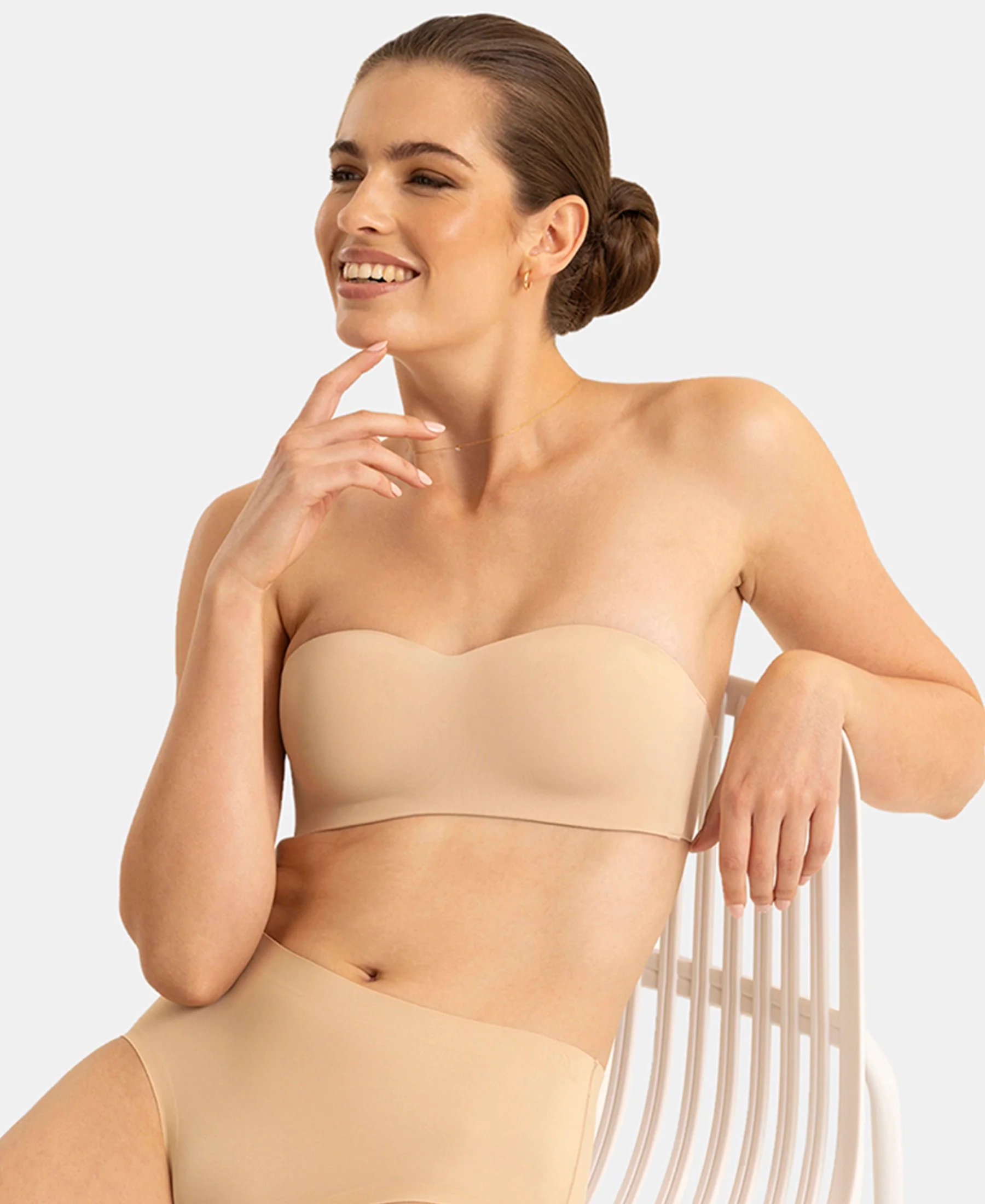 Wirefree Padded Soft Touch Microfiber Elastane Bonded Tech Medium Coverage Strapless Bra with Ultra-Grip Band Support - Skin - Image 5
