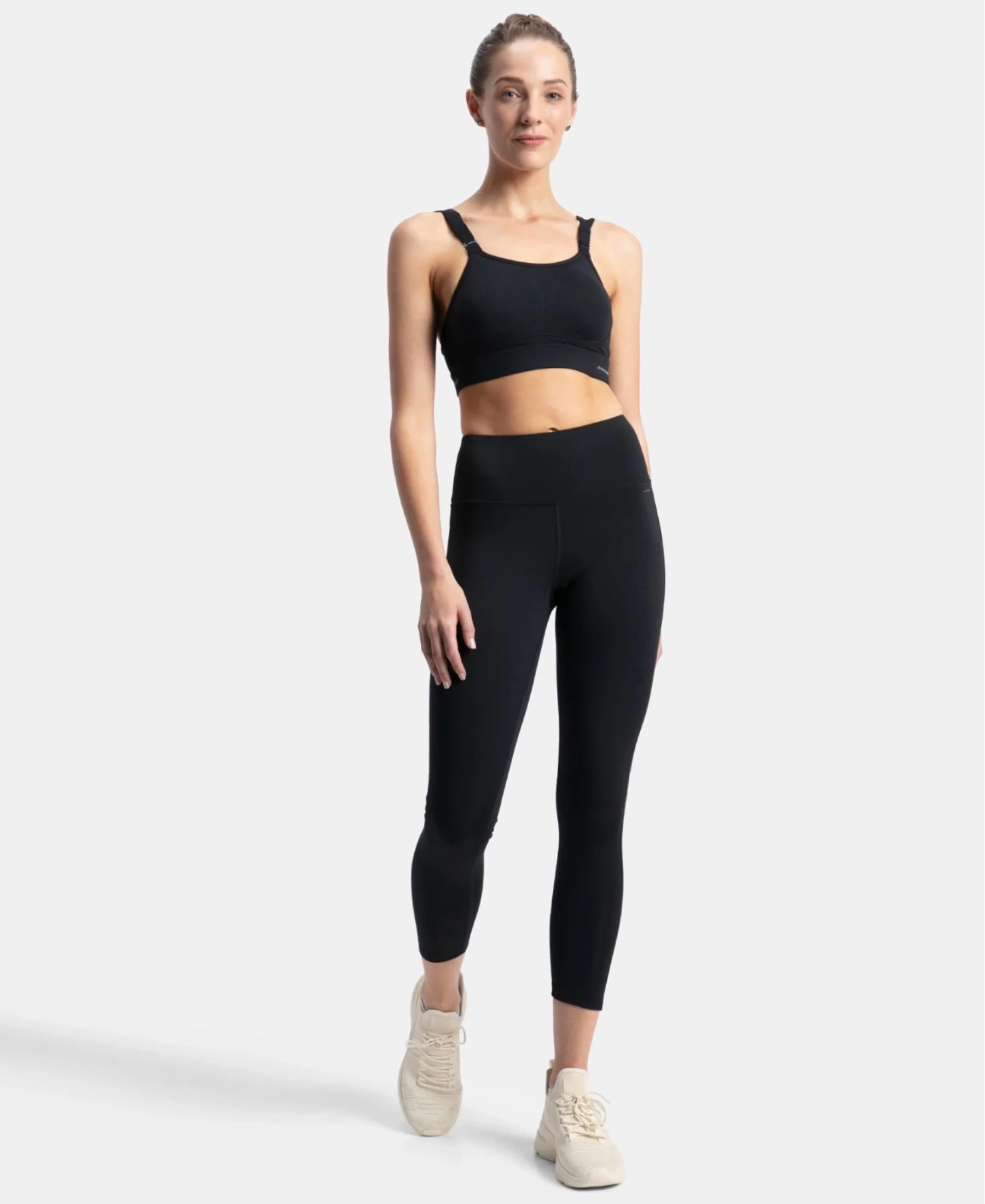 Wirefree Padded Soft Touch Microfiber Elastane Stretch Full Coverage Racerback Sports Bra with StayDry Treatment - Black - Image 4