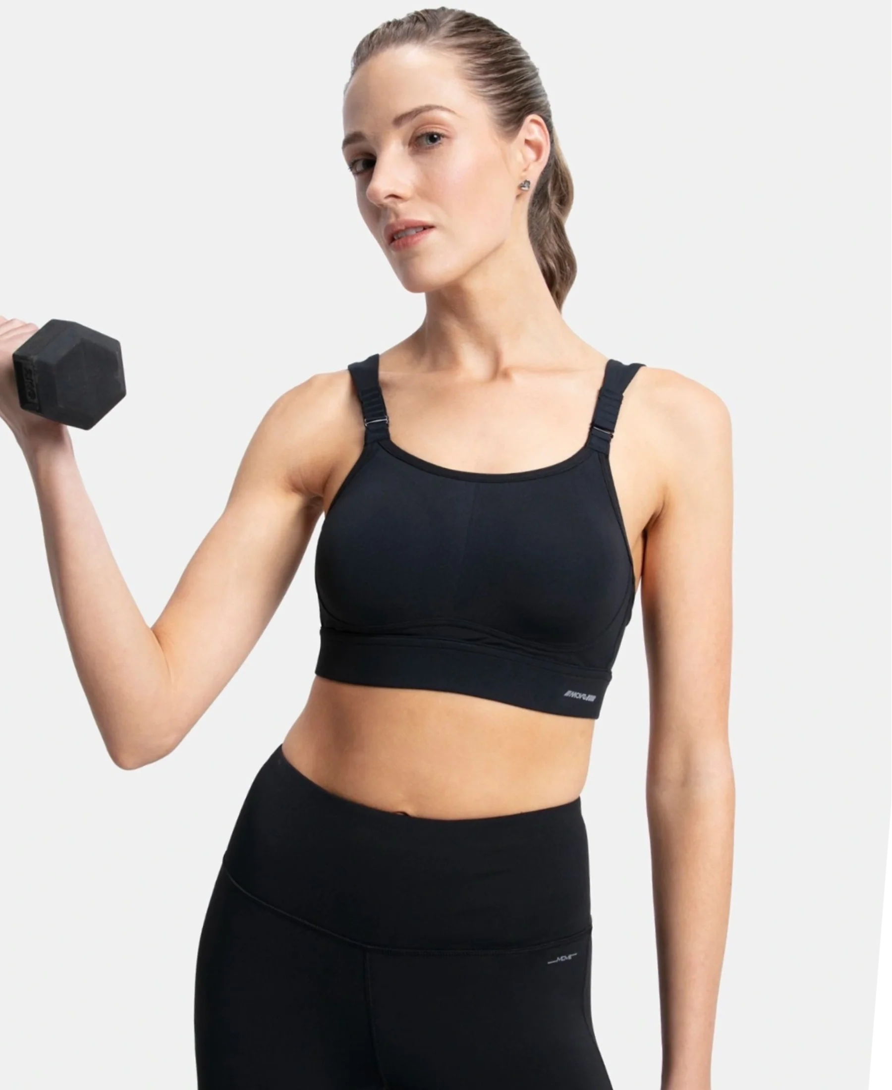 Wirefree Padded Soft Touch Microfiber Elastane Stretch Full Coverage Racerback Sports Bra with StayDry Treatment - Black - Image 5