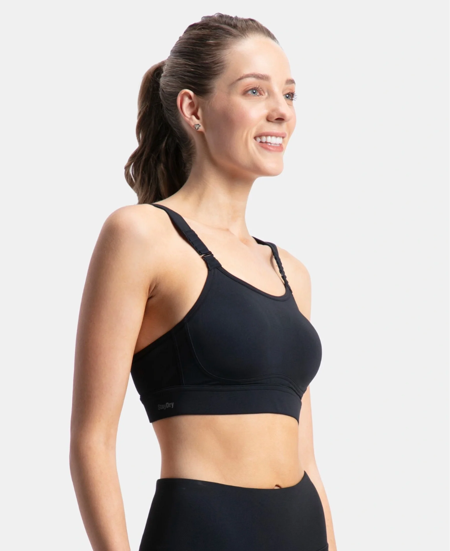 Wirefree Padded Soft Touch Microfiber Elastane Stretch Full Coverage Racerback Sports Bra with StayDry Treatment - Black - Image 6