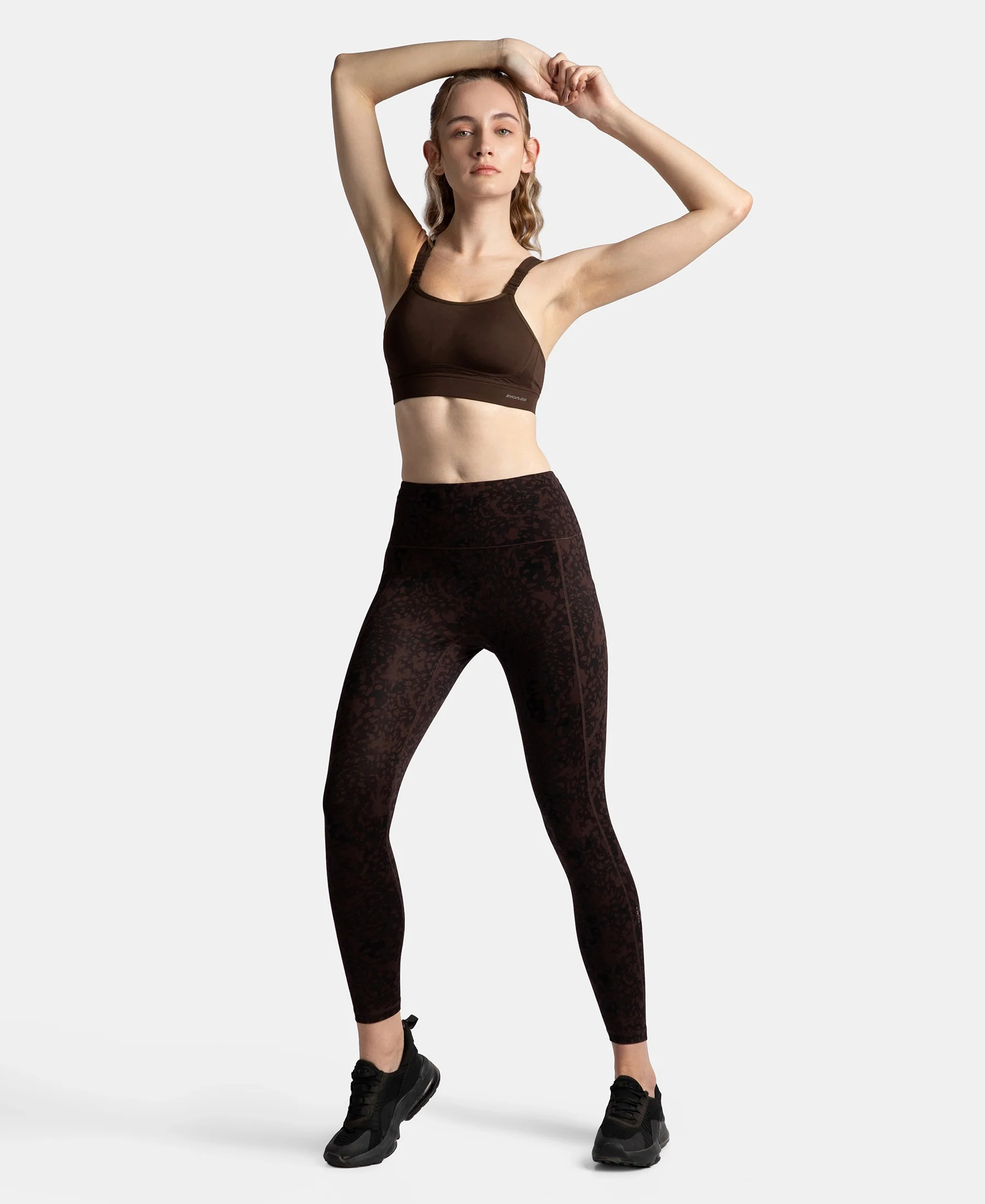 Wirefree Padded Soft Touch Microfiber Elastane Stretch Full Coverage Racerback Sports Bra with StayDry Treatment - Coffee - Image 4