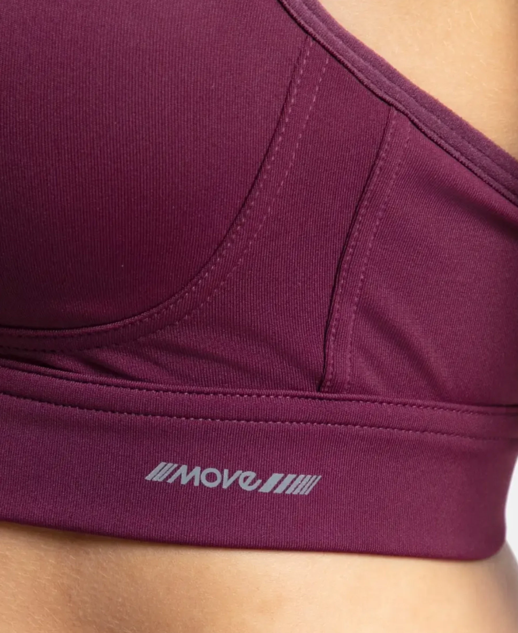 Wirefree Padded Soft Touch Microfiber Elastane Stretch Full Coverage Racerback Sports Bra with StayDry Treatment - Grape Wine - Image 11