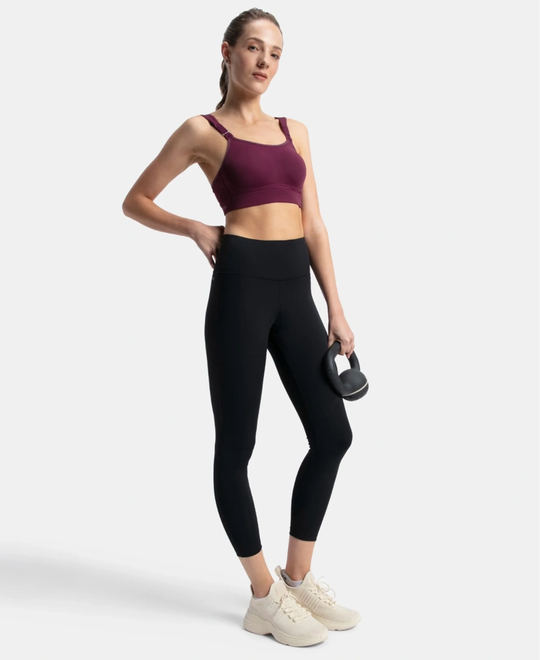 Wirefree Padded Soft Touch Microfiber Elastane Stretch Full Coverage Racerback Sports Bra with StayDry Treatment - Grape Wine - Image 7