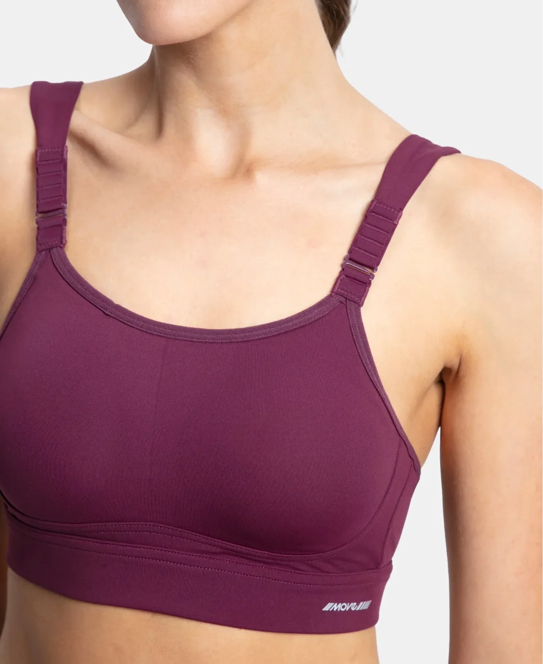 Wirefree Padded Soft Touch Microfiber Elastane Stretch Full Coverage Racerback Sports Bra with StayDry Treatment - Grape Wine - Image 8