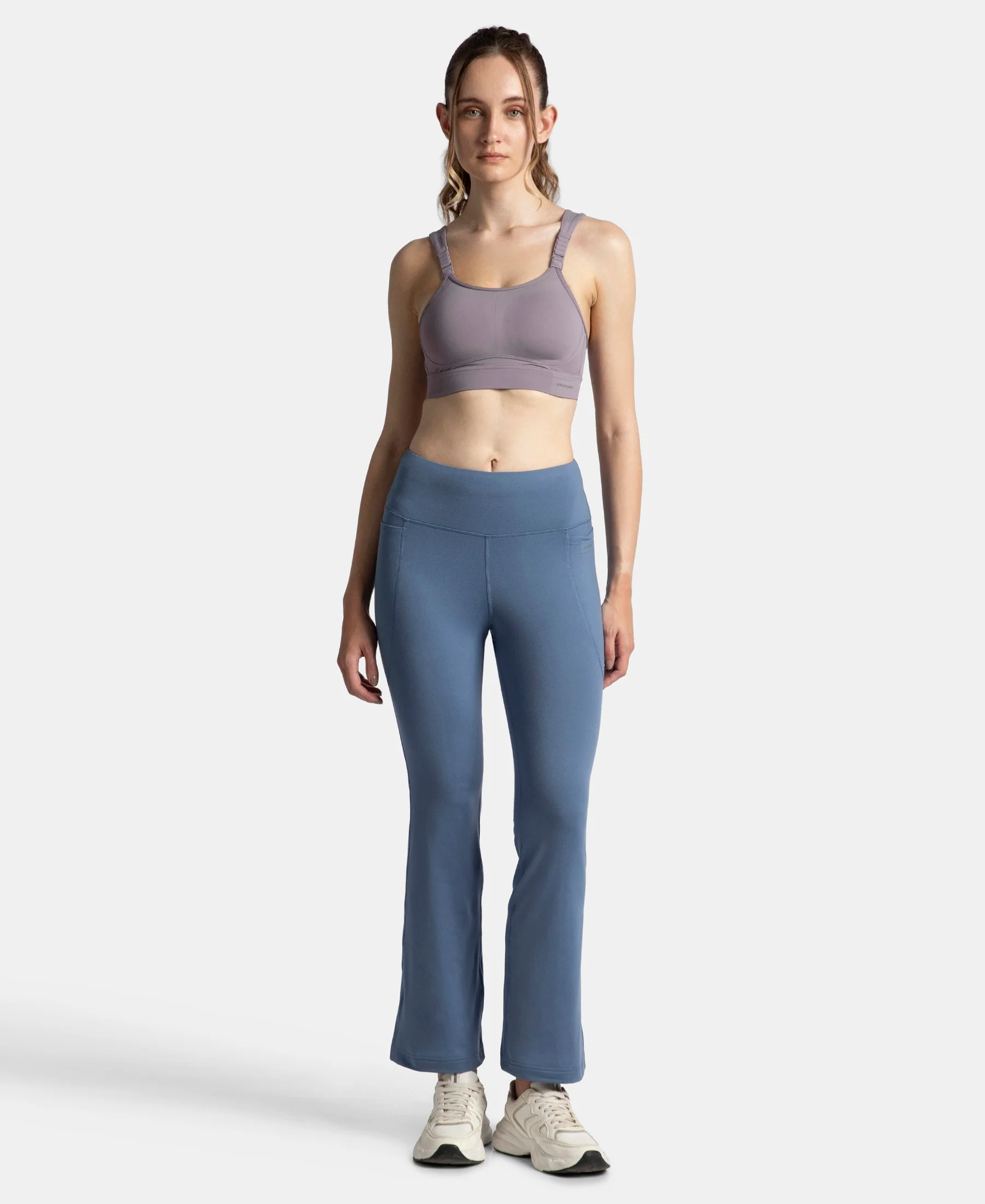 Wirefree Padded Soft Touch Microfiber Elastane Stretch Full Coverage Racerback Sports Bra with StayDry Treatment - Minimal Grey - Image 4