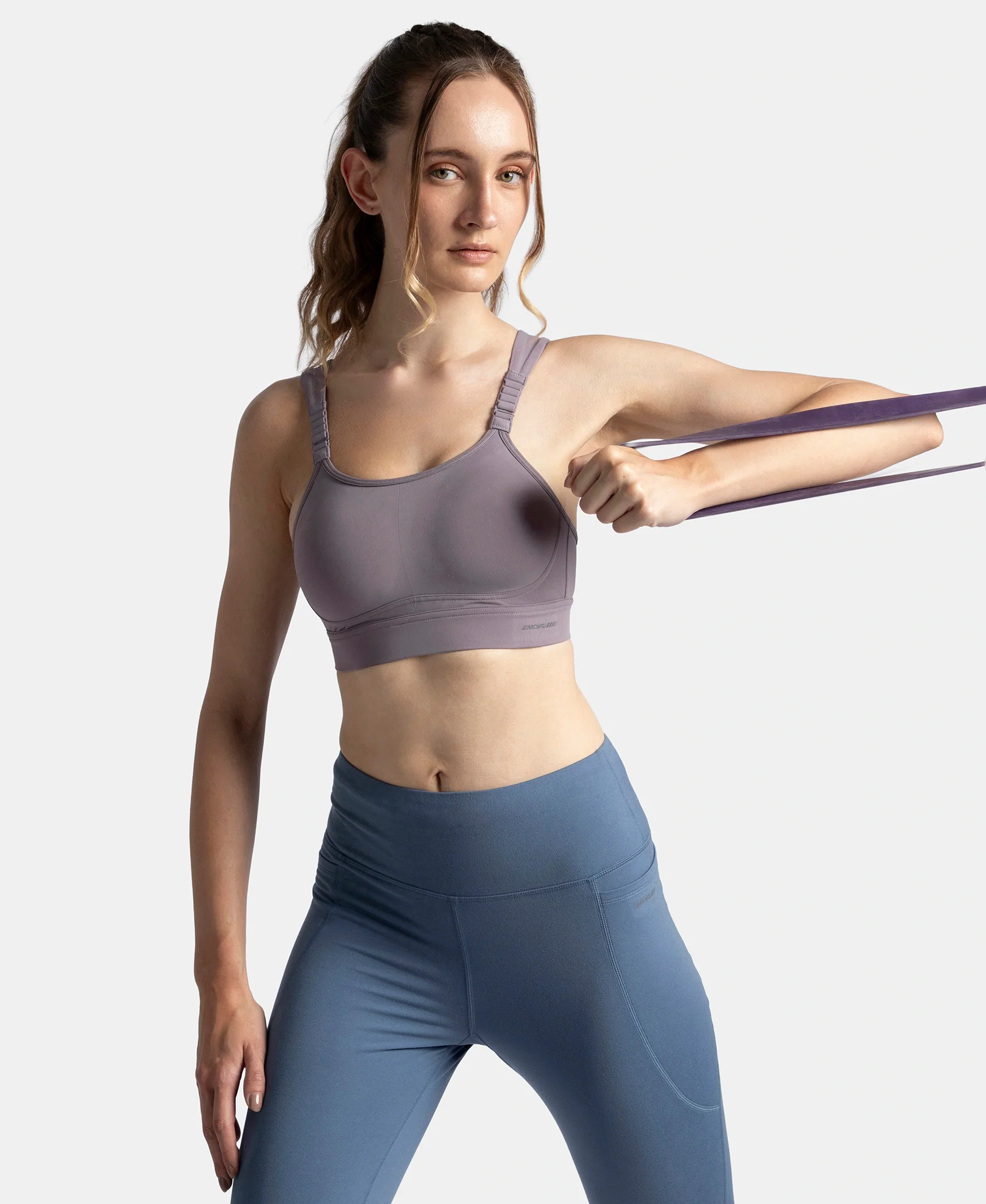 Wirefree Padded Soft Touch Microfiber Elastane Stretch Full Coverage Racerback Sports Bra with StayDry Treatment - Minimal Grey - Image 5
