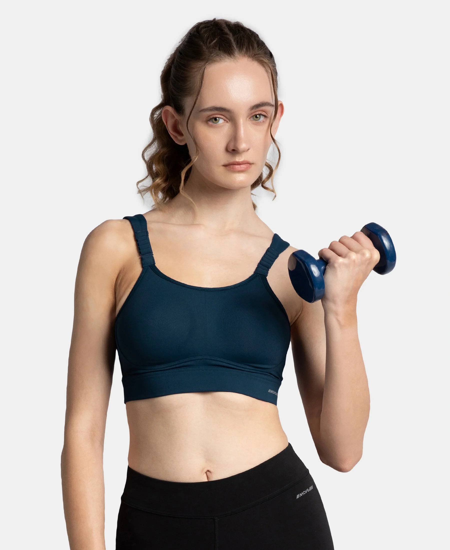 Wirefree Padded Soft Touch Microfiber Elastane Stretch Full Coverage Racerback Sports Bra with StayDry Treatment - Pageant Blue - Image 5