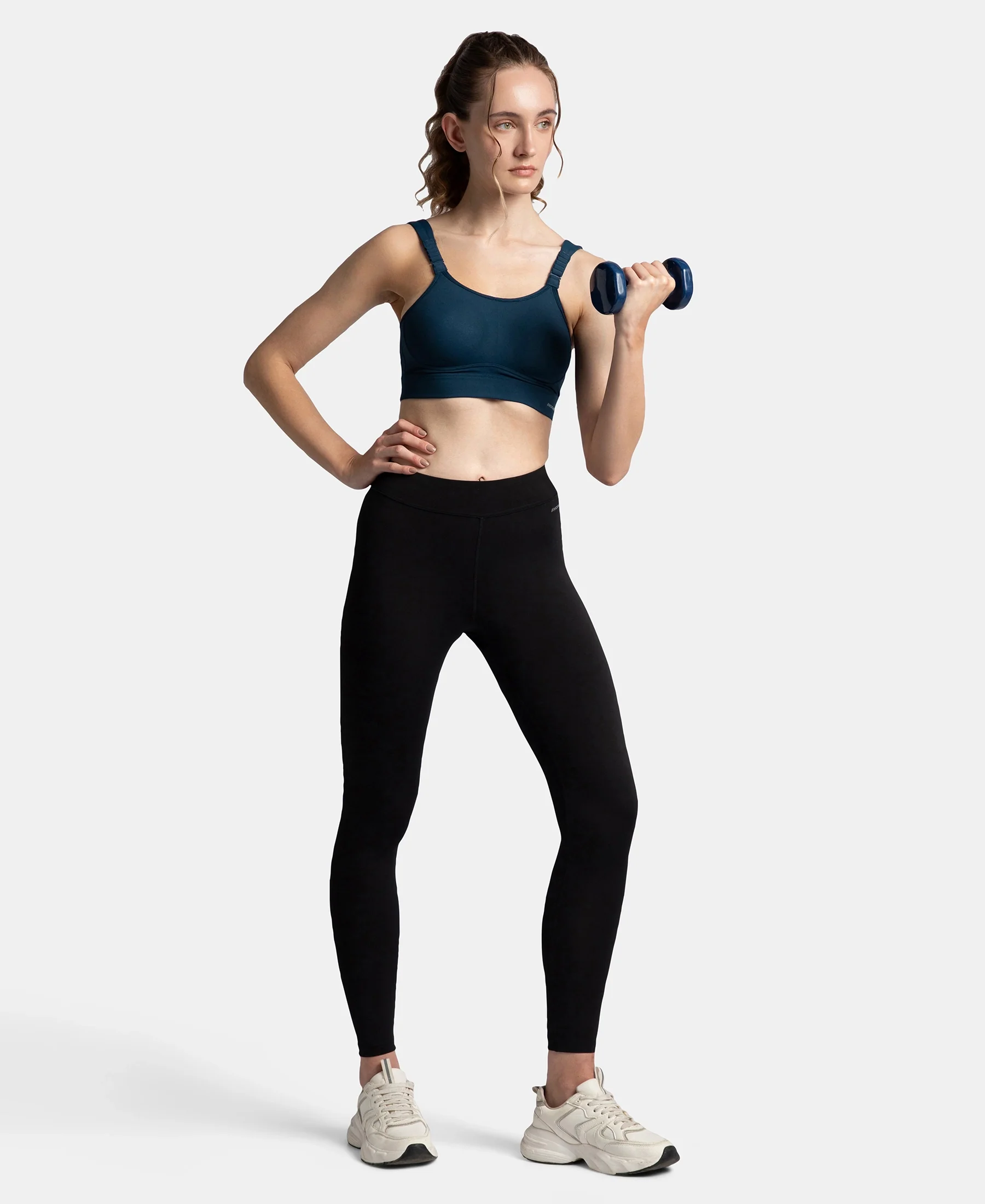 Wirefree Padded Soft Touch Microfiber Elastane Stretch Full Coverage Racerback Sports Bra with StayDry Treatment - Pageant Blue - Image 6