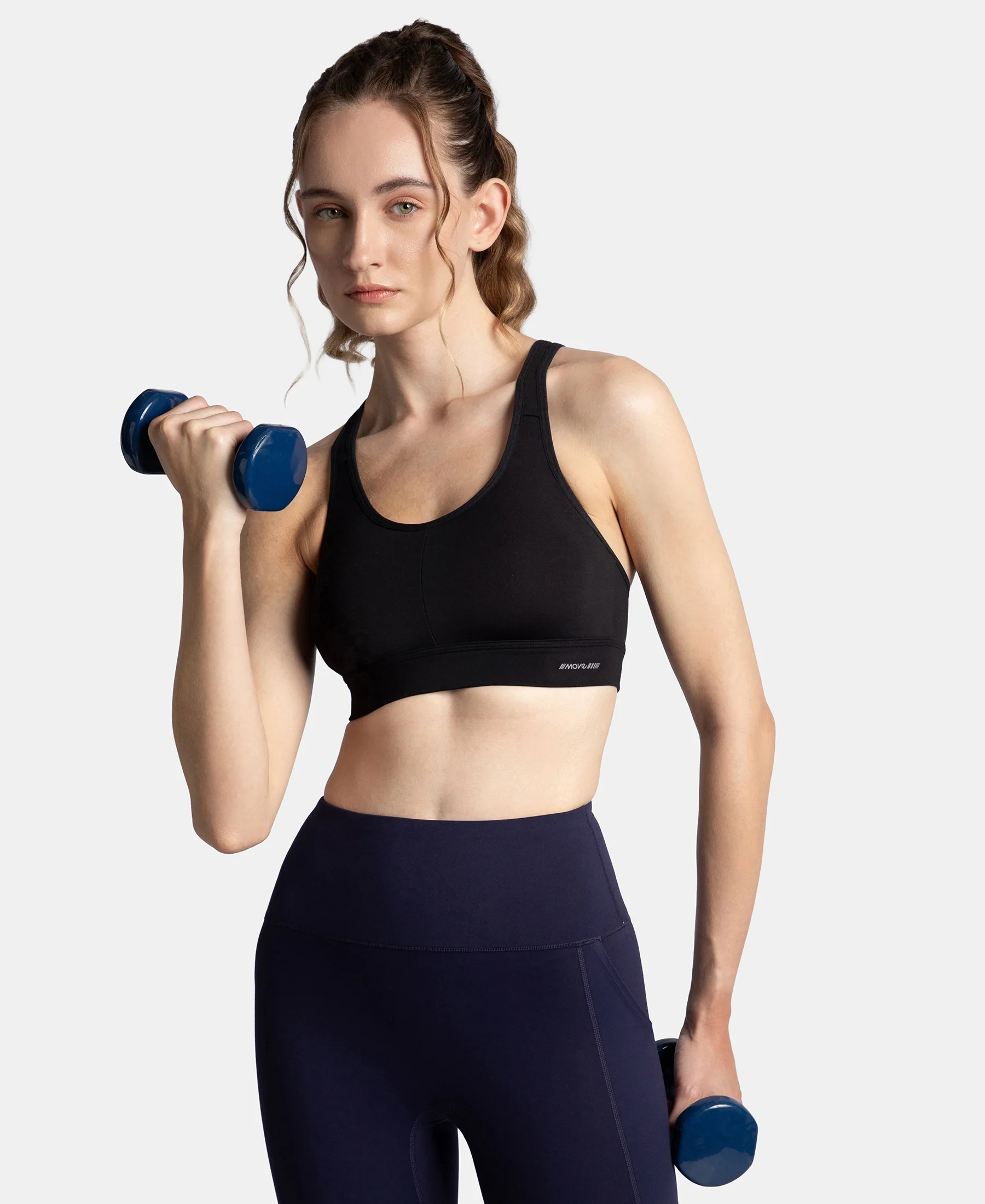 Wirefree Padded Soft Touch Microfiber Elastane Stretch Full Coverage Sports Bra with Broad Underband - Black - Image 5