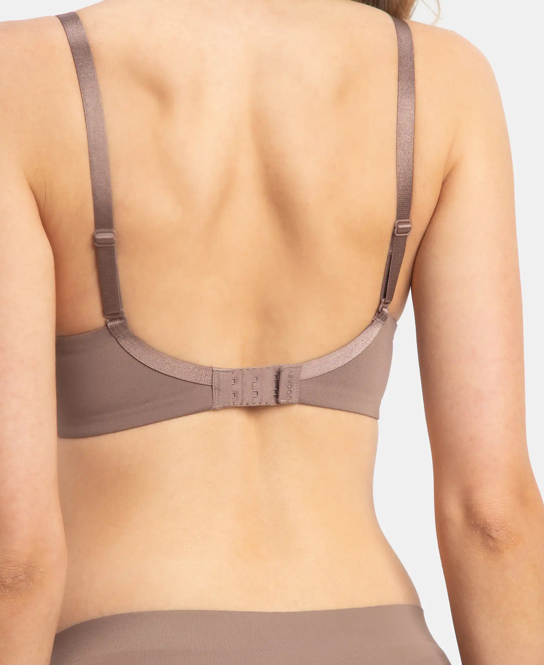 Wirefree Padded Soft Touch Microfiber Elastane Stretch Full Coverage T-Shirt Bra with Lace Styling - Deep Taupe - Image 9