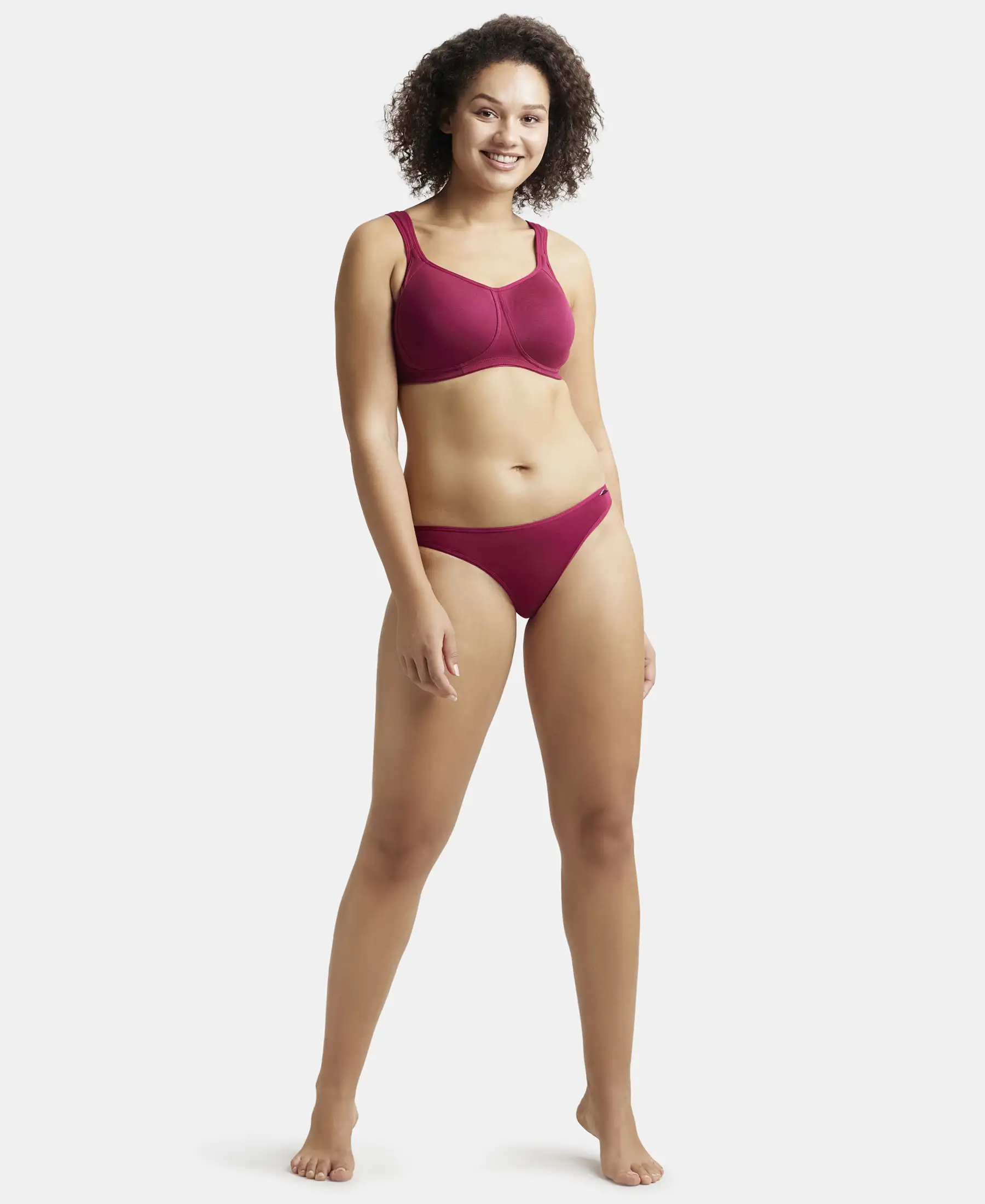 Wirefree Padded Super Combed Cotton Elastane Stretch Full Coverage Plus Size Bra with Broad Cushioned Fabric Strap - Beet Red - Image 4