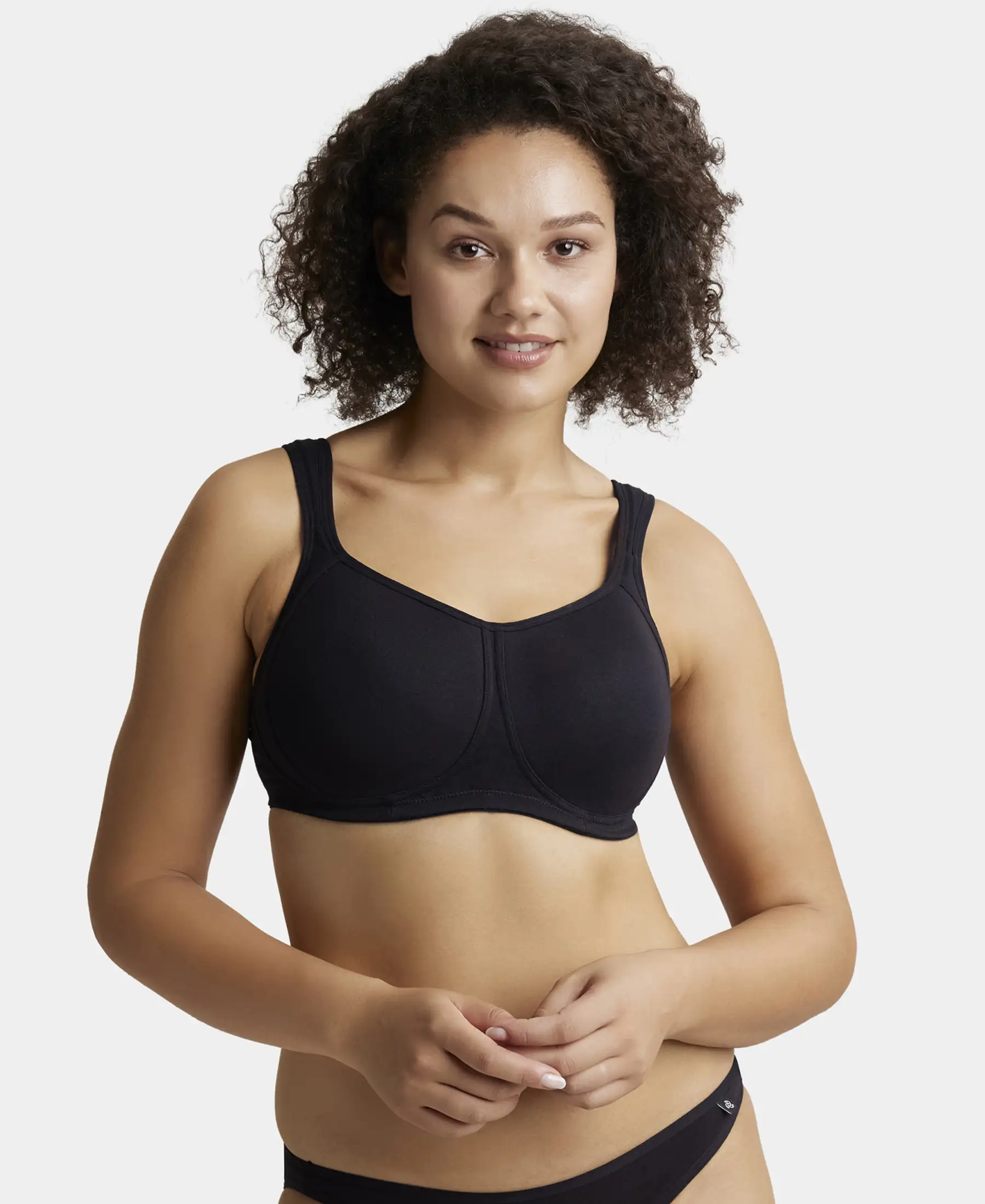 Wirefree Padded Super Combed Cotton Elastane Stretch Full Coverage Plus Size Bra with Broad Cushioned Fabric Strap - Black