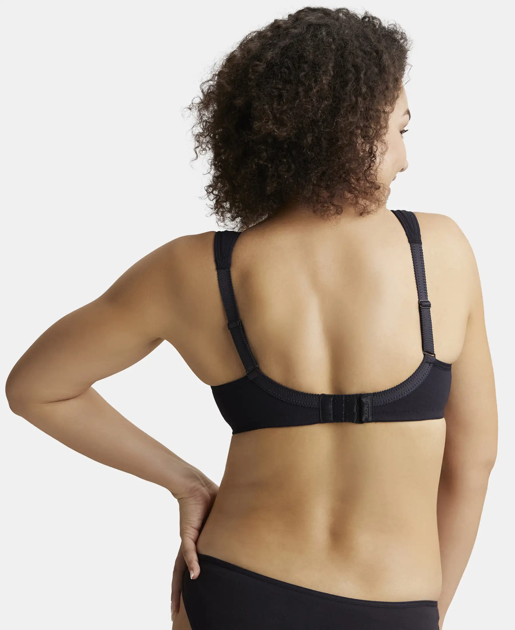 Wirefree Padded Super Combed Cotton Elastane Stretch Full Coverage Plus Size Bra with Broad Cushioned Fabric Strap - Black - Image 3