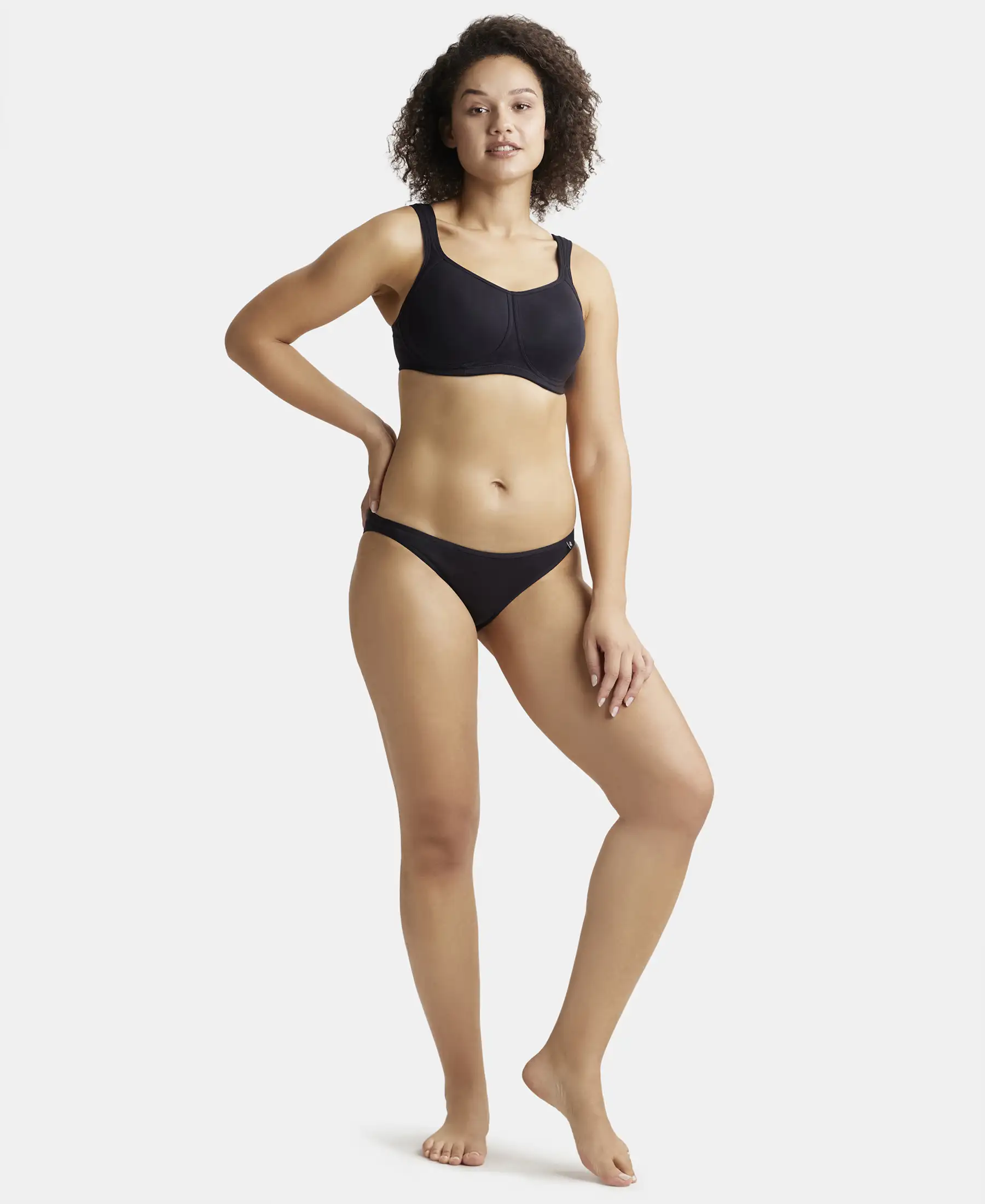 Wirefree Padded Super Combed Cotton Elastane Stretch Full Coverage Plus Size Bra with Broad Cushioned Fabric Strap - Black - Image 4