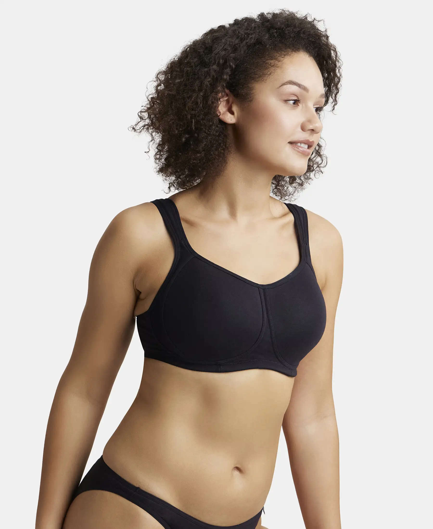 Wirefree Padded Super Combed Cotton Elastane Stretch Full Coverage Plus Size Bra with Broad Cushioned Fabric Strap - Black - Image 5