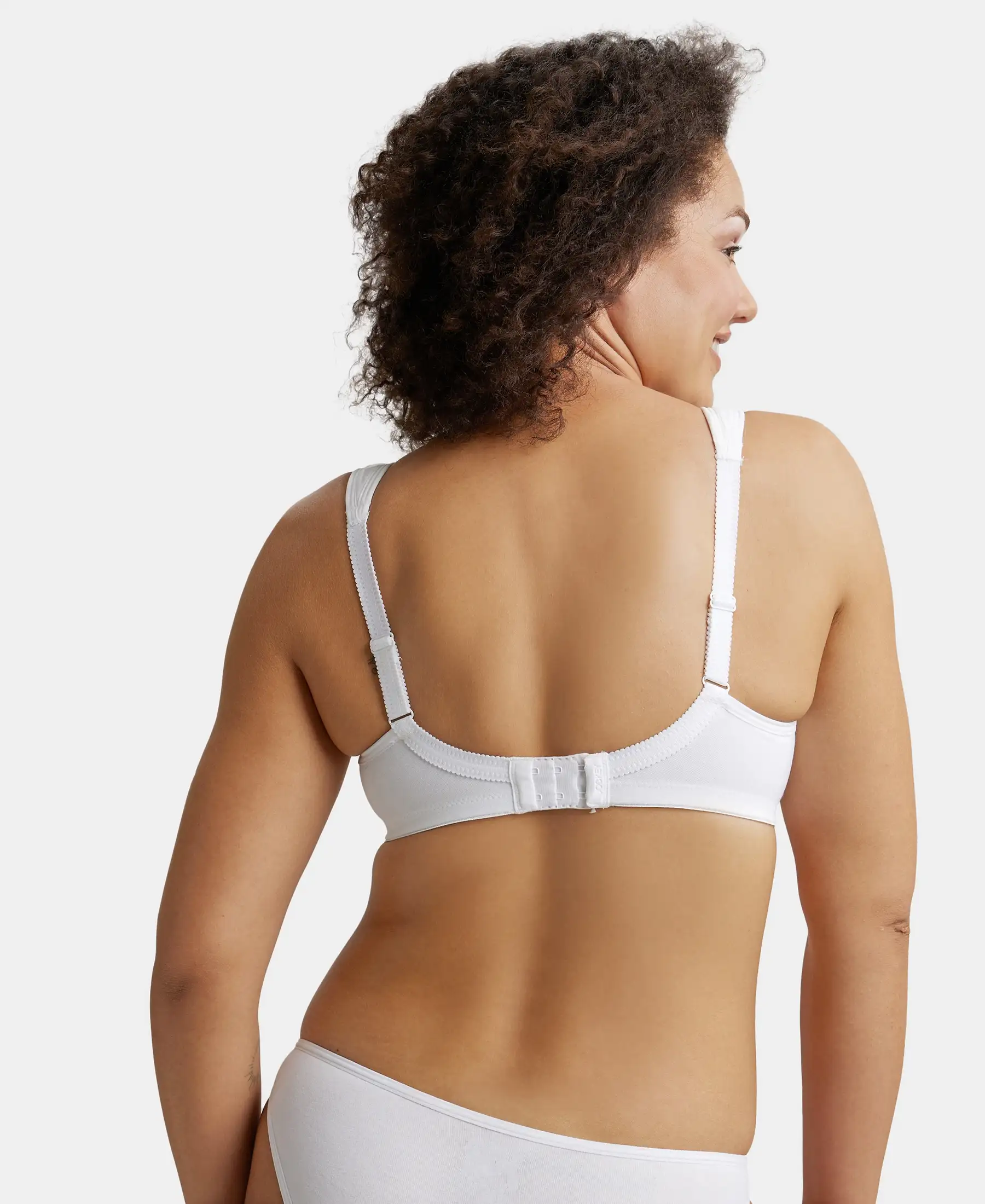 Wirefree Padded Super Combed Cotton Elastane Stretch Full Coverage Plus Size Bra with Broad Cushioned Fabric Strap - White - Image 3