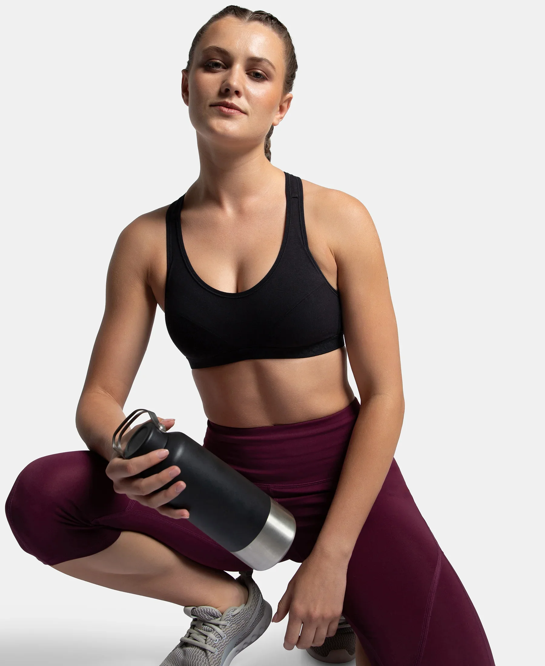 Wirefree Padded Super Combed Cotton Elastane Stretch Full Coverage Racerback Active Bra with StayFresh and Moisture Move Treatment - Black - Image 5