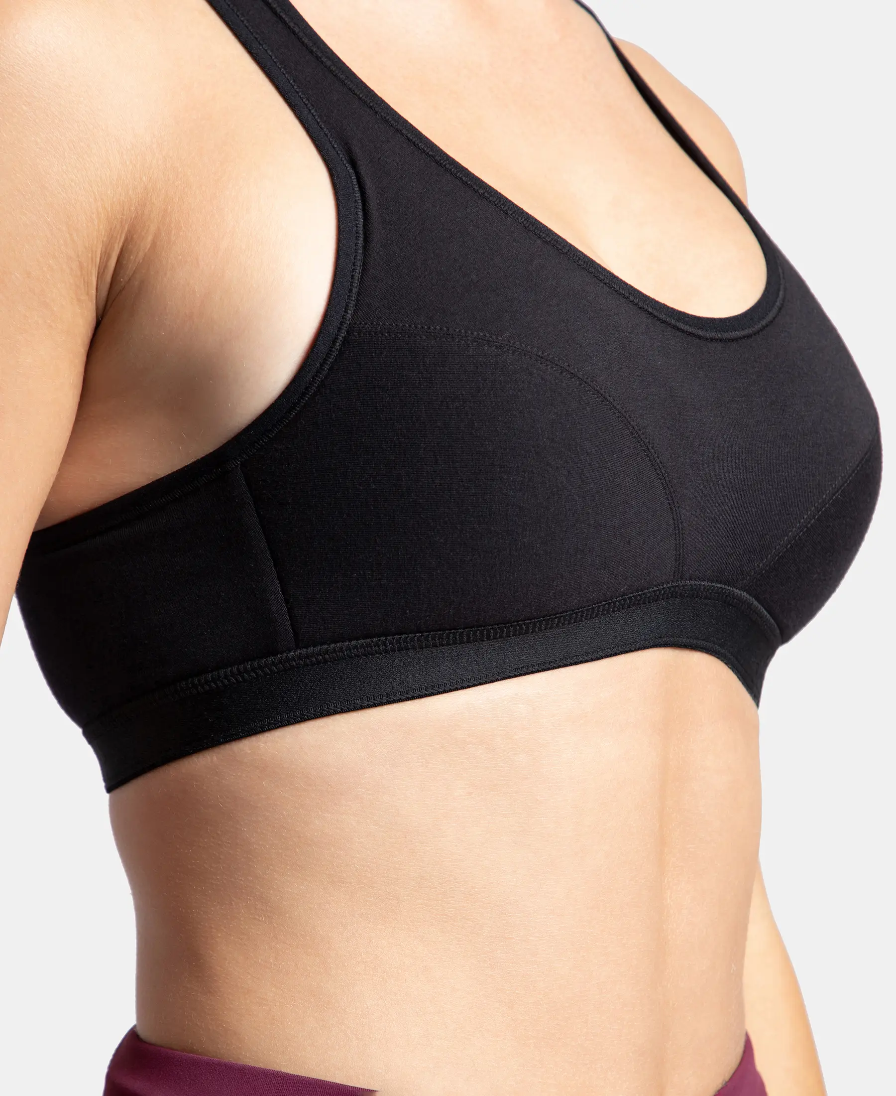 Wirefree Padded Super Combed Cotton Elastane Stretch Full Coverage Racerback Active Bra with StayFresh and Moisture Move Treatment - Black - Image 7