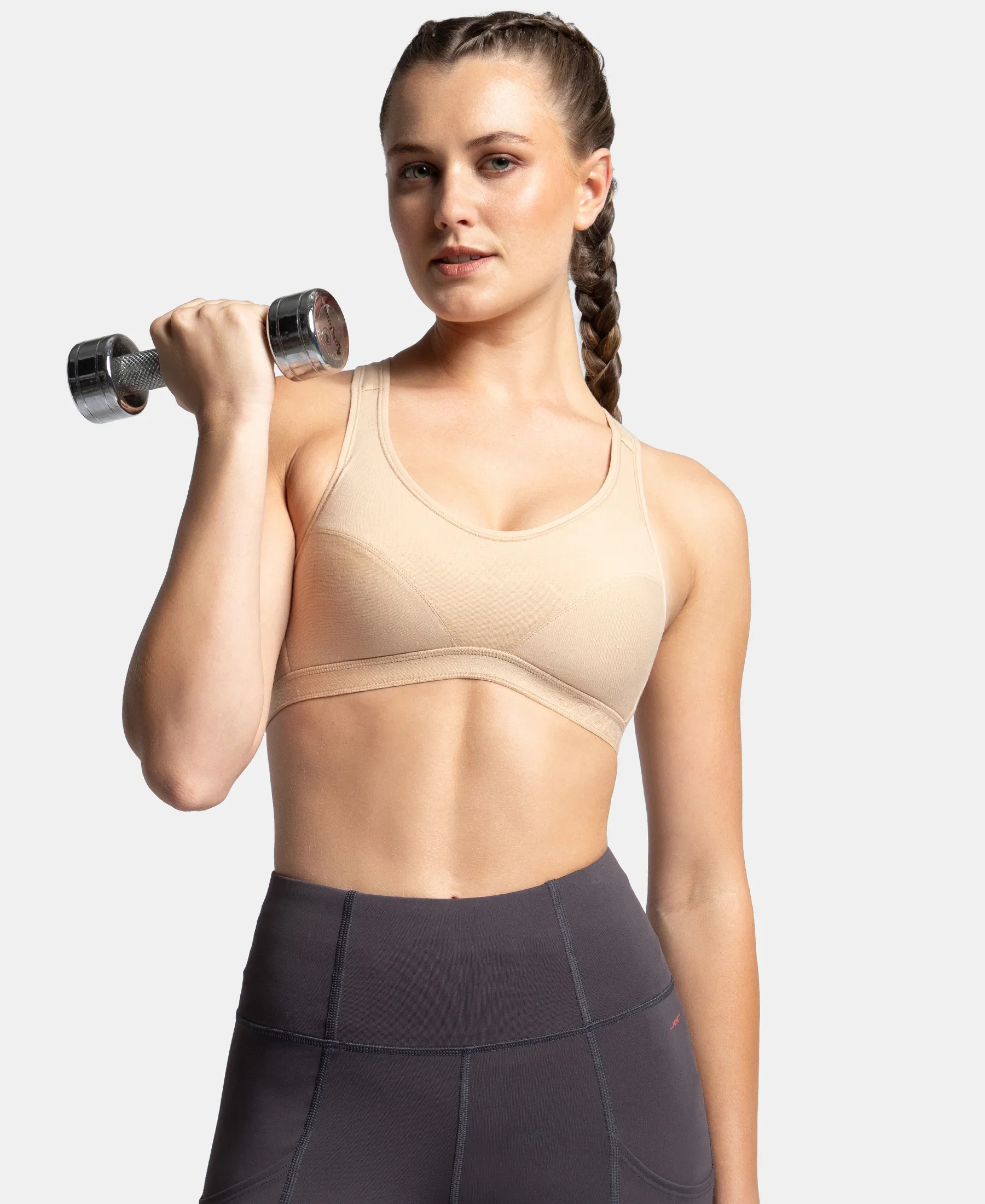 Wirefree Padded Super Combed Cotton Elastane Stretch Full Coverage Racerback Active Bra with StayFresh and Moisture Move Treatment - Skin - Image 5