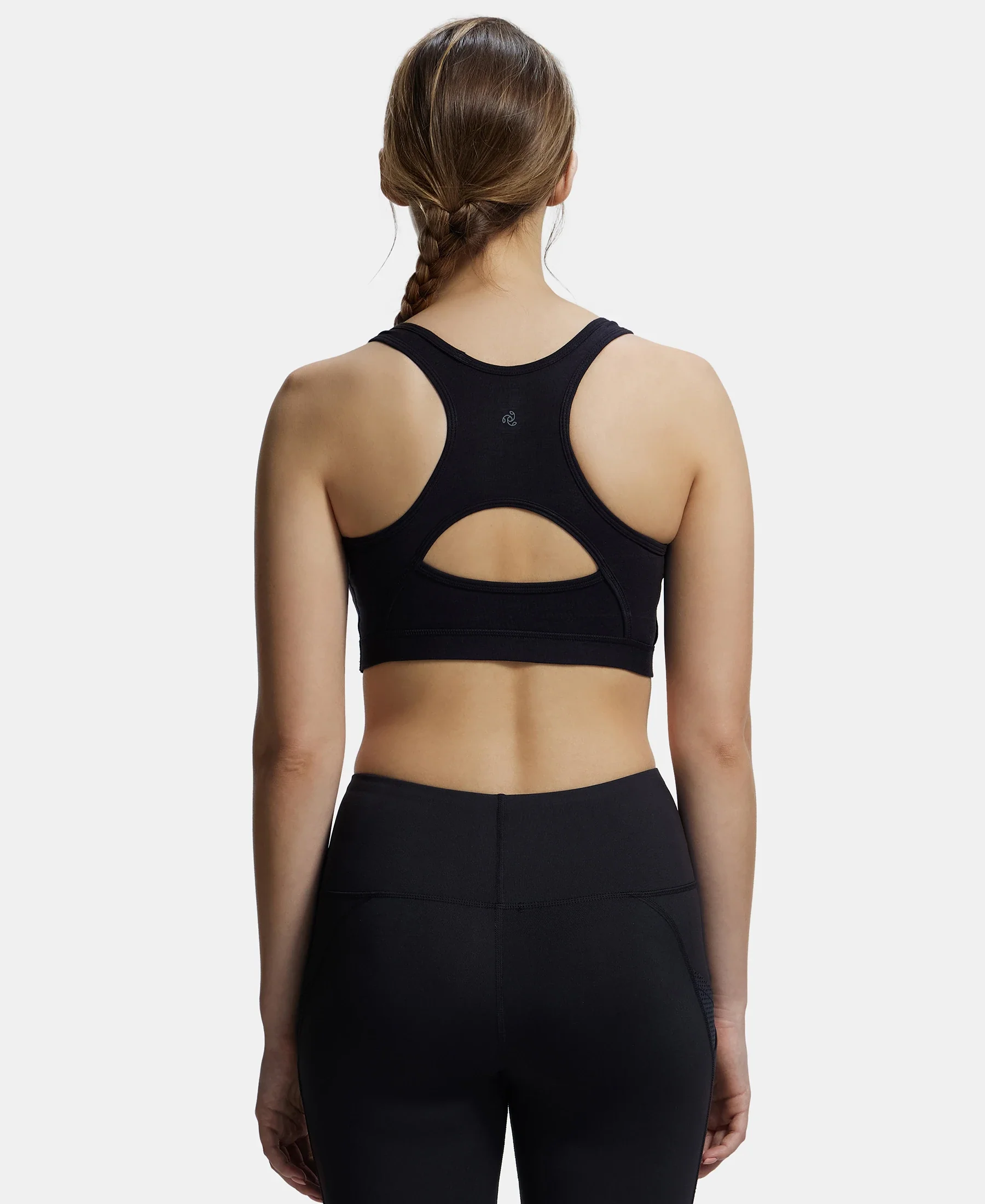 Wirefree Padded Super Combed Cotton Elastane Stretch Full Coverage Racerback Styling Active Bra with StayFresh and Moisture Move Treatment - Black - Image 3