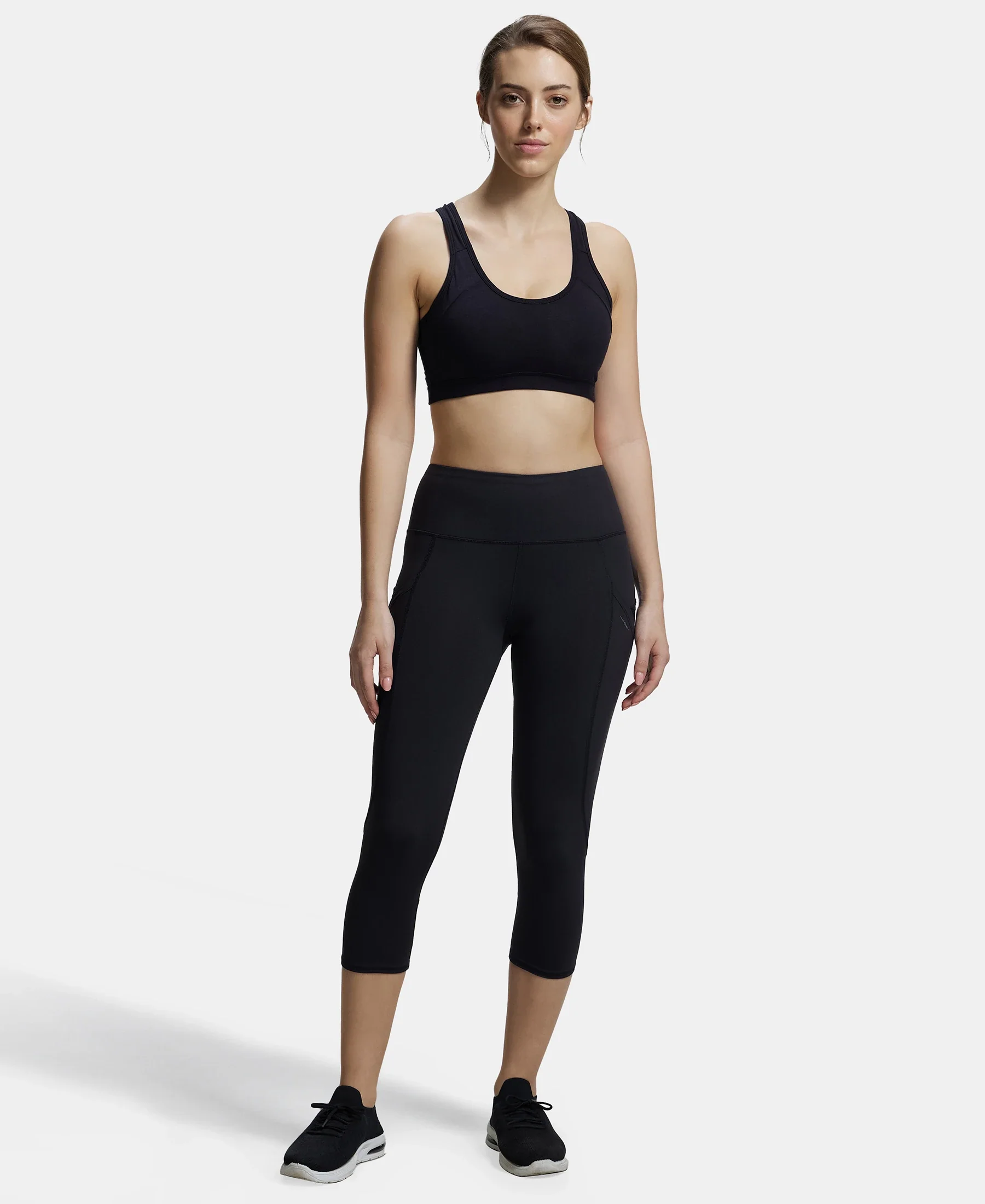 Wirefree Padded Super Combed Cotton Elastane Stretch Full Coverage Racerback Styling Active Bra with StayFresh and Moisture Move Treatment - Black - Image 4