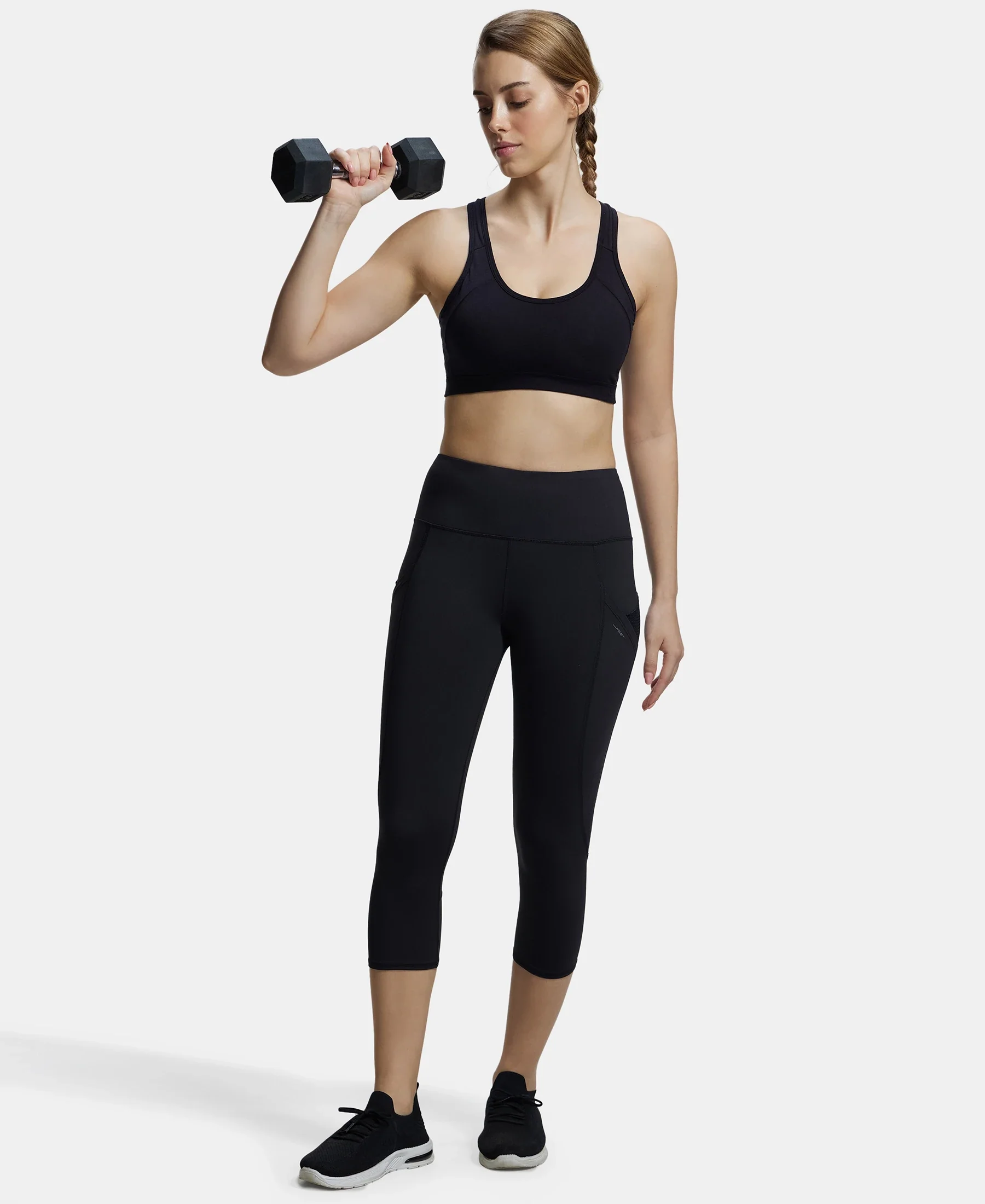 Wirefree Padded Super Combed Cotton Elastane Stretch Full Coverage Racerback Styling Active Bra with StayFresh and Moisture Move Treatment - Black - Image 6