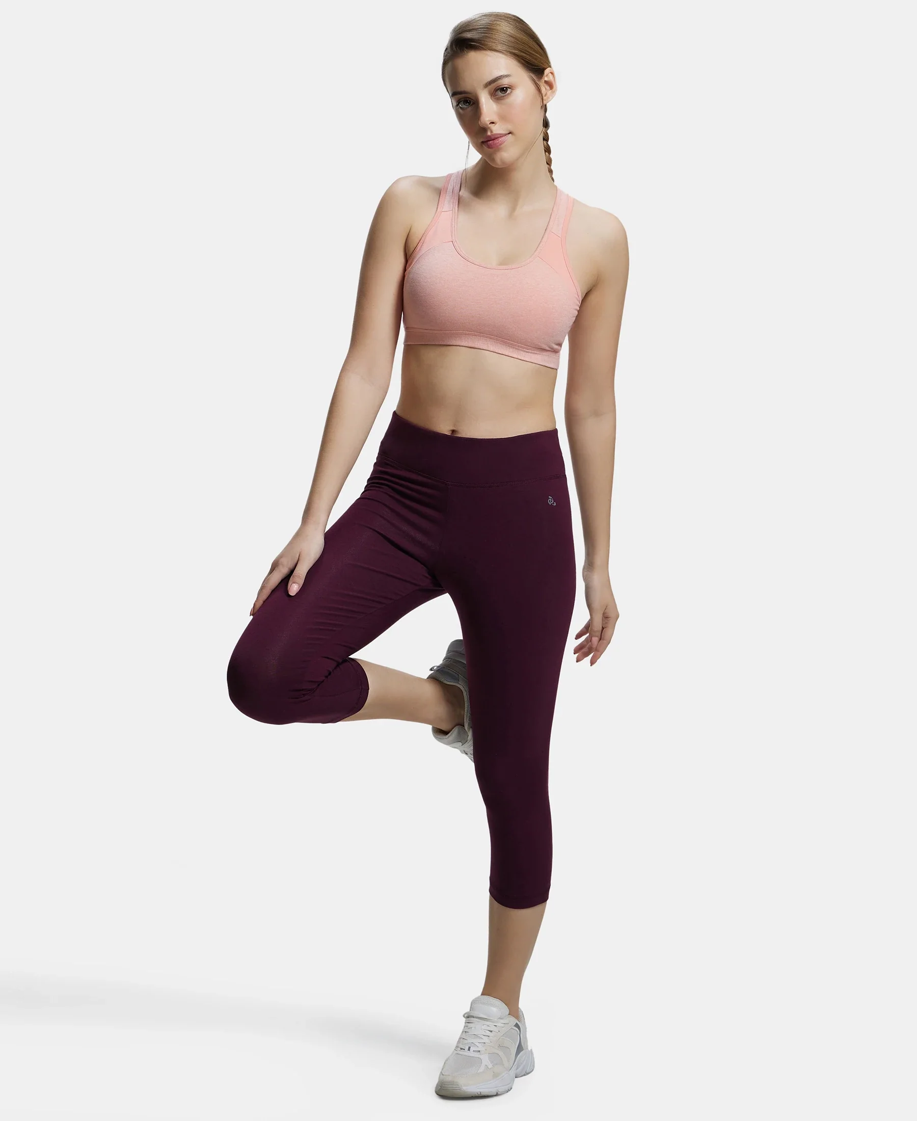 Wirefree Padded Super Combed Cotton Elastane Stretch Full Coverage Racerback Styling Active Bra with StayFresh and Moisture Move Treatment - Desert Flower Melange & Coral - Image 7
